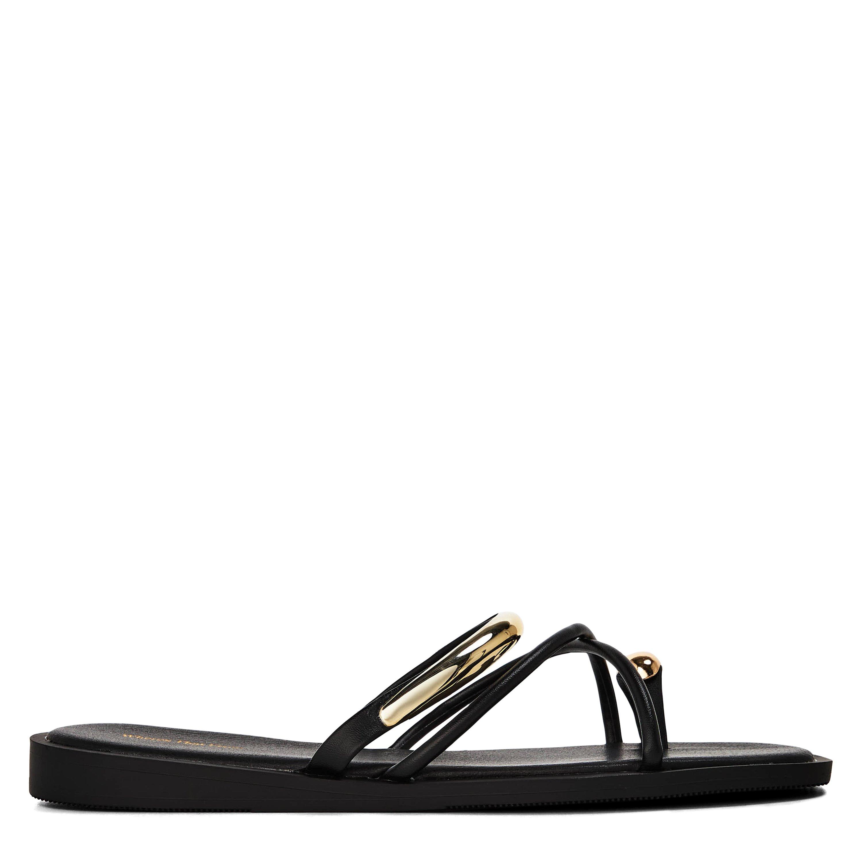 Zwarte PU - Wheres That From - Where’s Strappy Metal Toe Loop Slide On Sandals - 1
