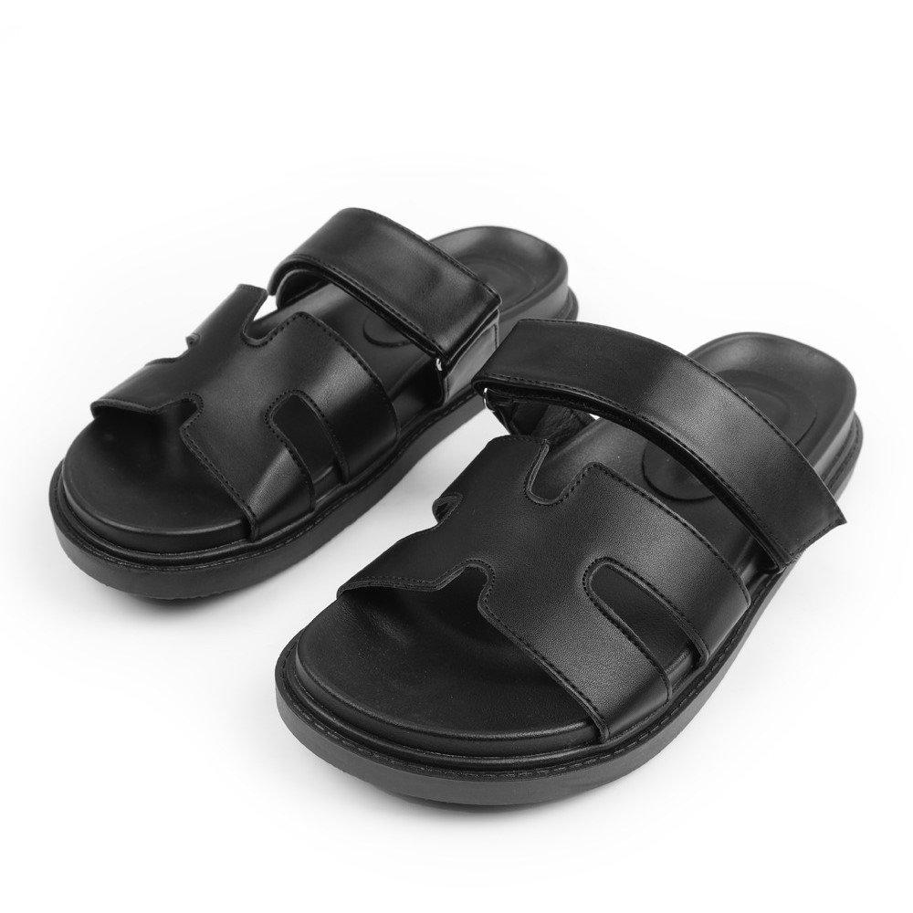 Zwart PU - Wheres That From - Where’s Cut Out Velcro Strap Footbed Sandals - 3
