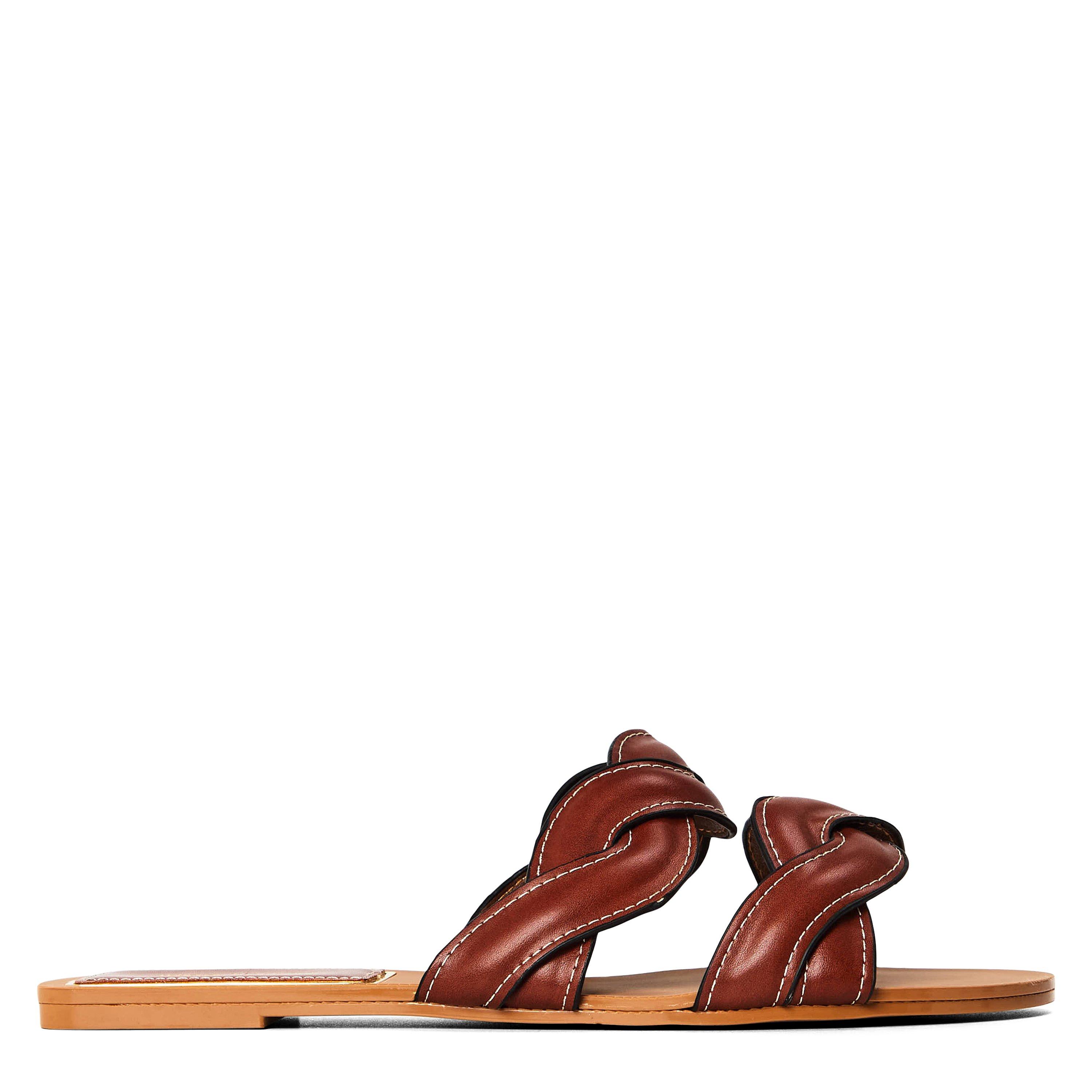 Tan PU - Wheres That From - Where’s Two Strap Braided Slip on Sandals - 1