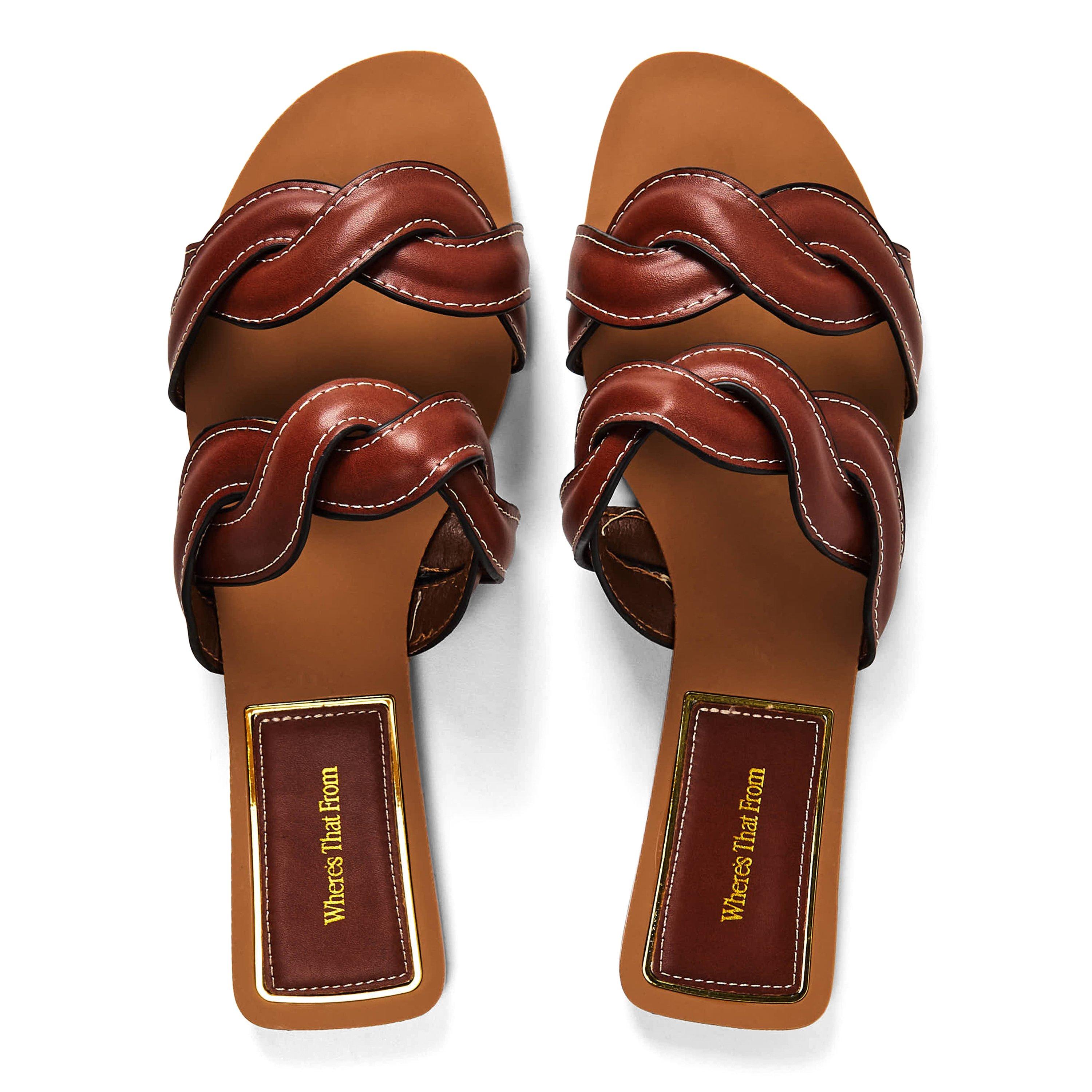 Tan PU - Wheres That From - Where’s Two Strap Braided Slip on Sandals - 4