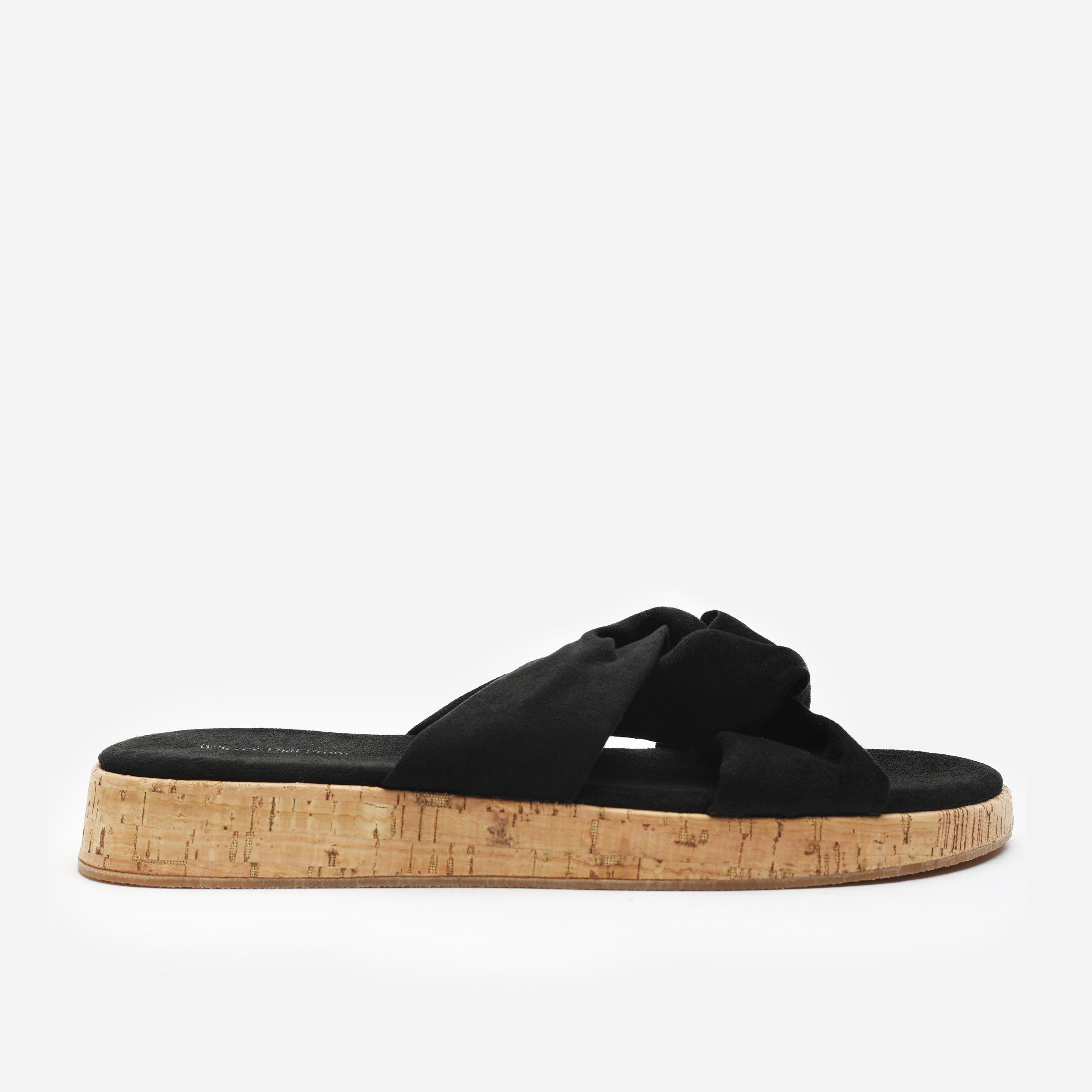 Black Suede - Wheres That From - Where’s Knotted Open Toe Low Wedge Sandal - 1