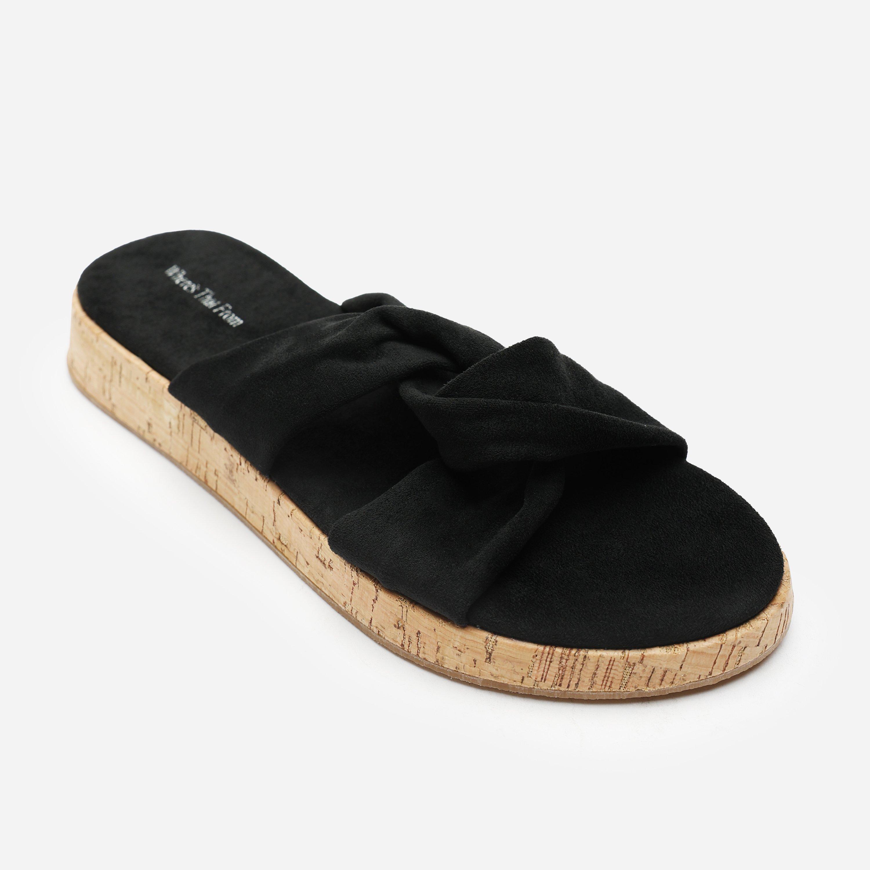 Schwarzes Wildleder - Wheres That From - Where’s Knotted Open Toe Low Wedge Sandal - 2