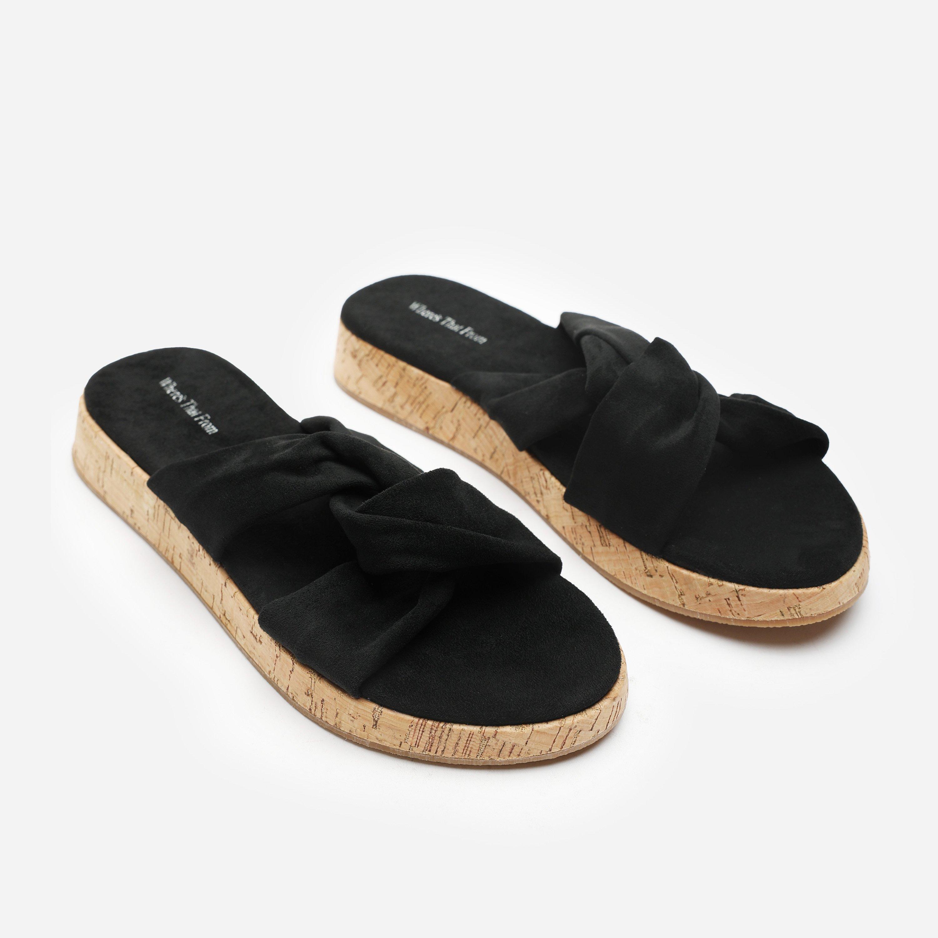 Schwarzes Wildleder - Wheres That From - Where’s Knotted Open Toe Low Wedge Sandal - 3