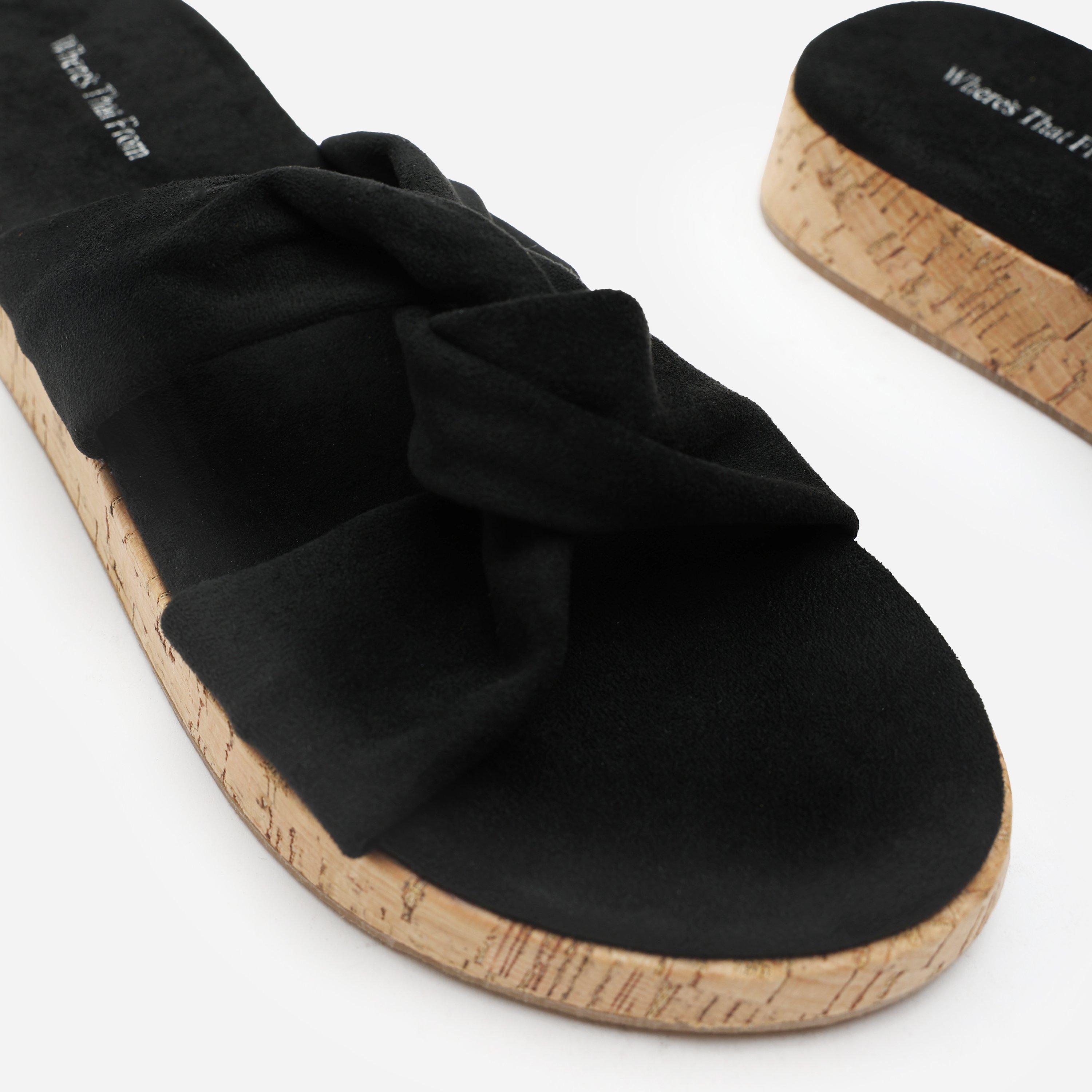 Schwarzes Wildleder - Wheres That From - Where’s Knotted Open Toe Low Wedge Sandal - 4