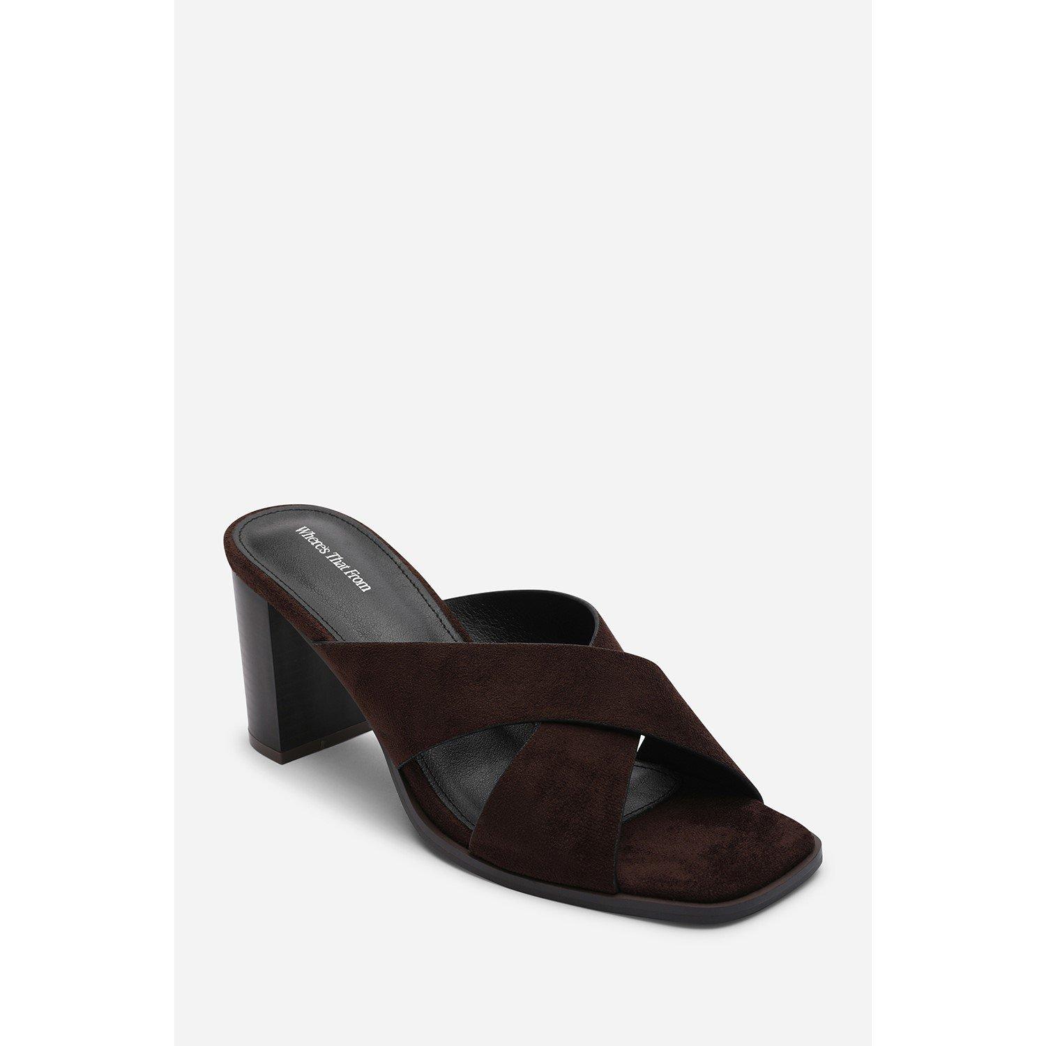 Dk Bruin Suède - Wheres That From - Where’s Crossover Strap Block Heel Sandal - 3