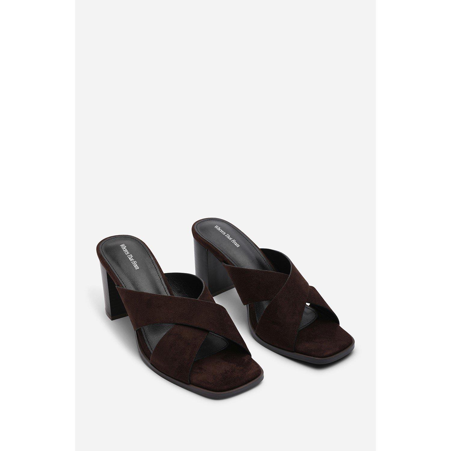 Dk Bruin Suède - Wheres That From - Where’s Crossover Strap Block Heel Sandal - 4