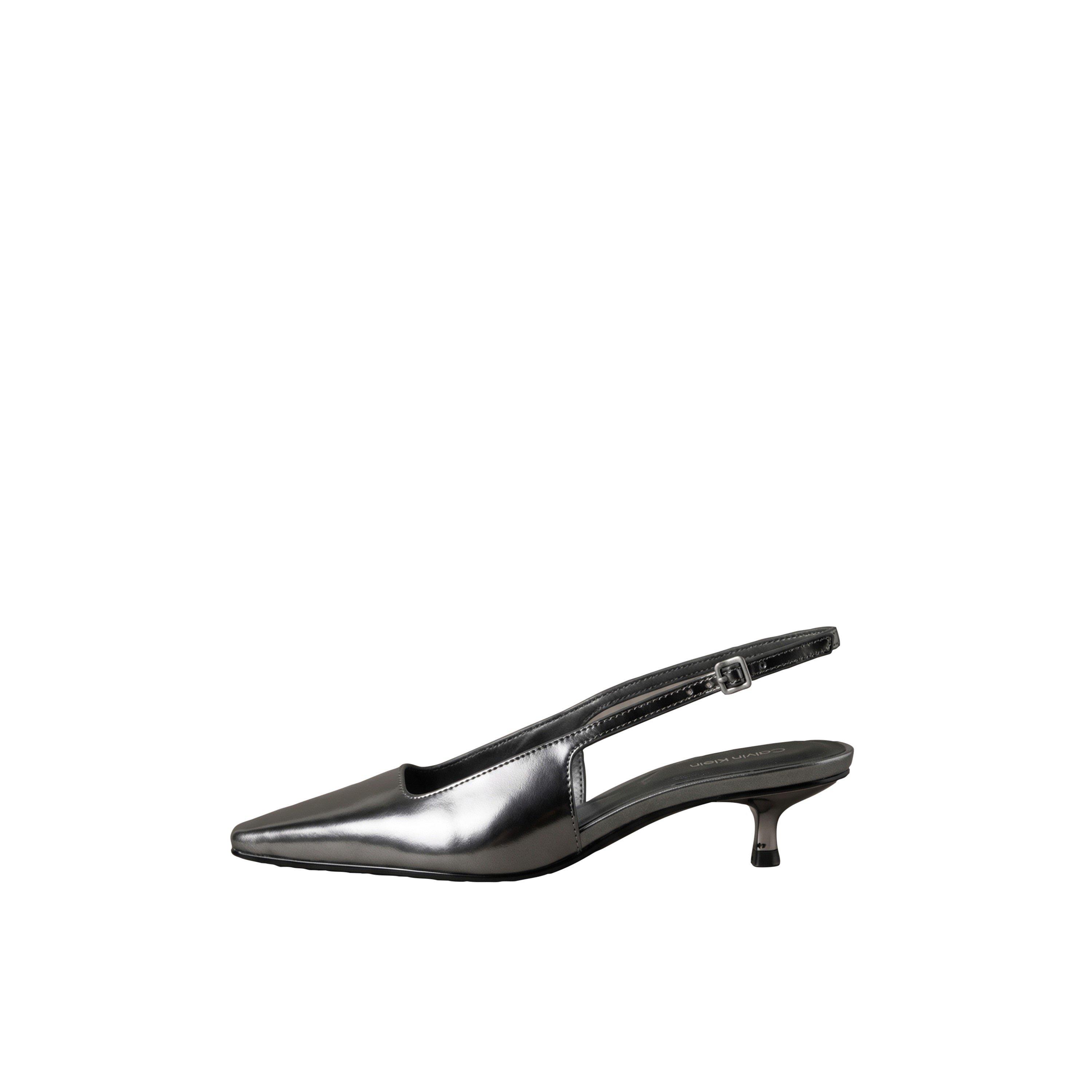 Calvin Klein Women's Square-Toe Leather Kitten-Heel Mules - Gunmetal - 7 (41)
