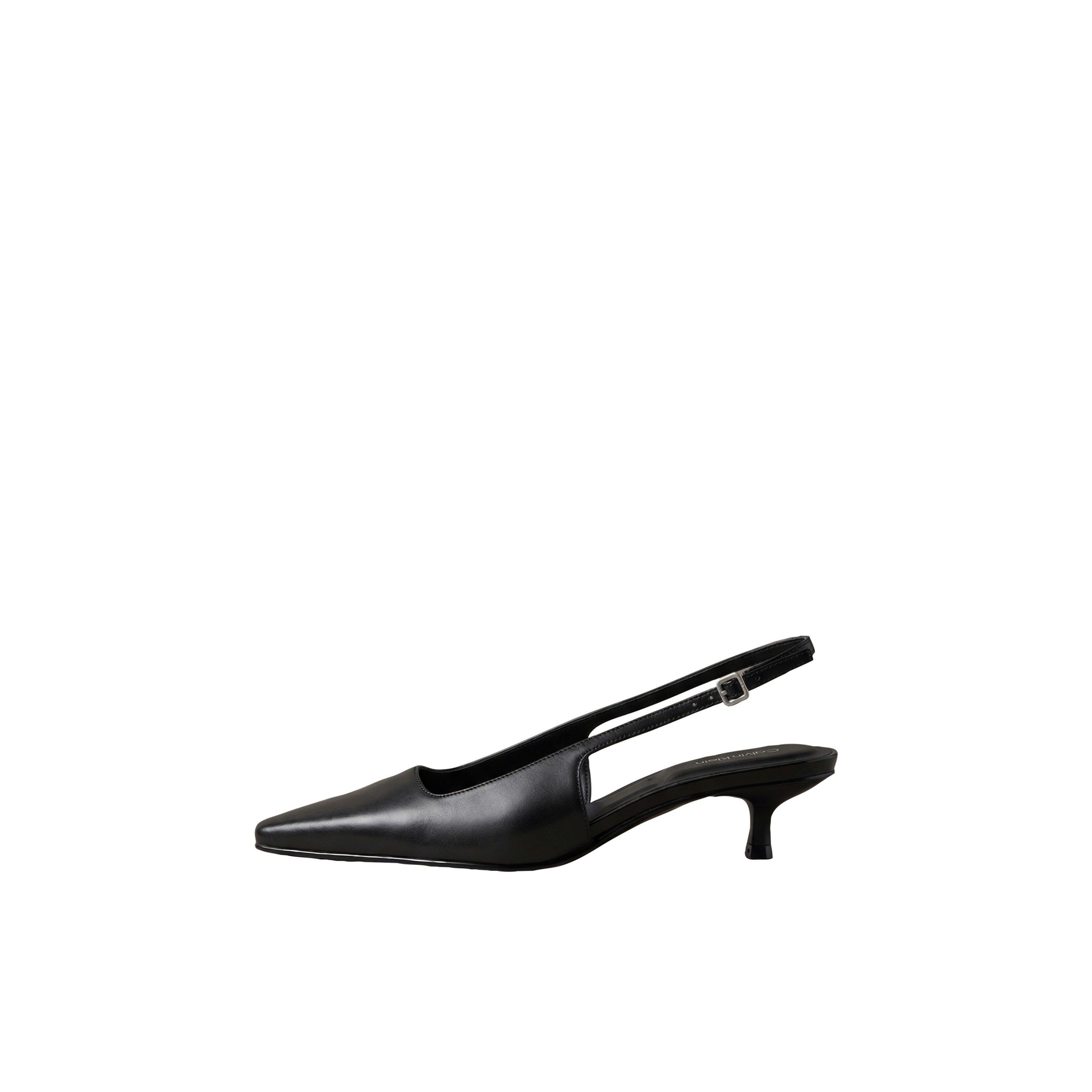 Triple Black - Calvin Klein - Women's Leather Kitten-Heel Square-Toe Mules - 1