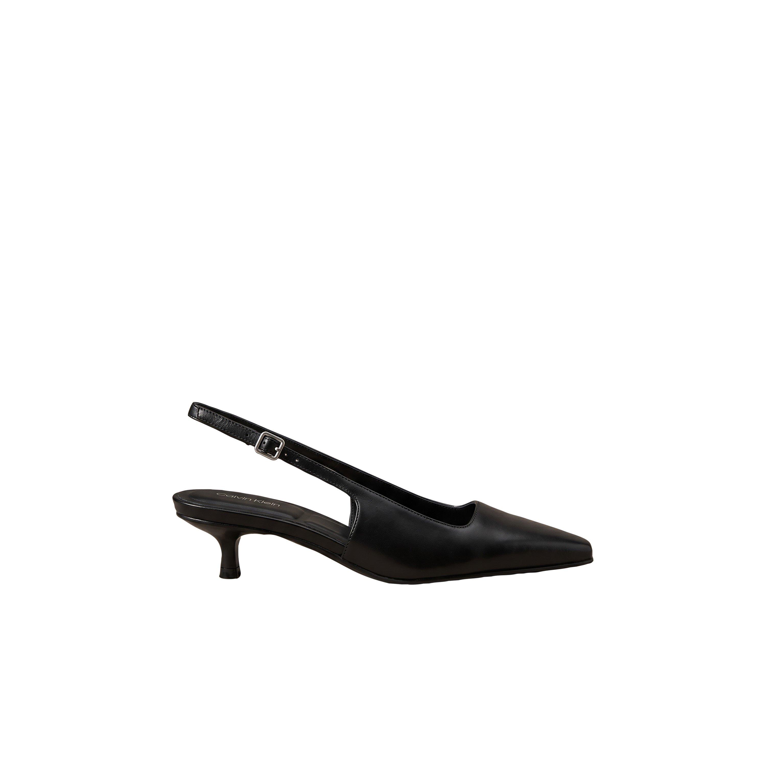 Triple Black - Calvin Klein - Women's Leather Kitten-Heel Square-Toe Mules - 7