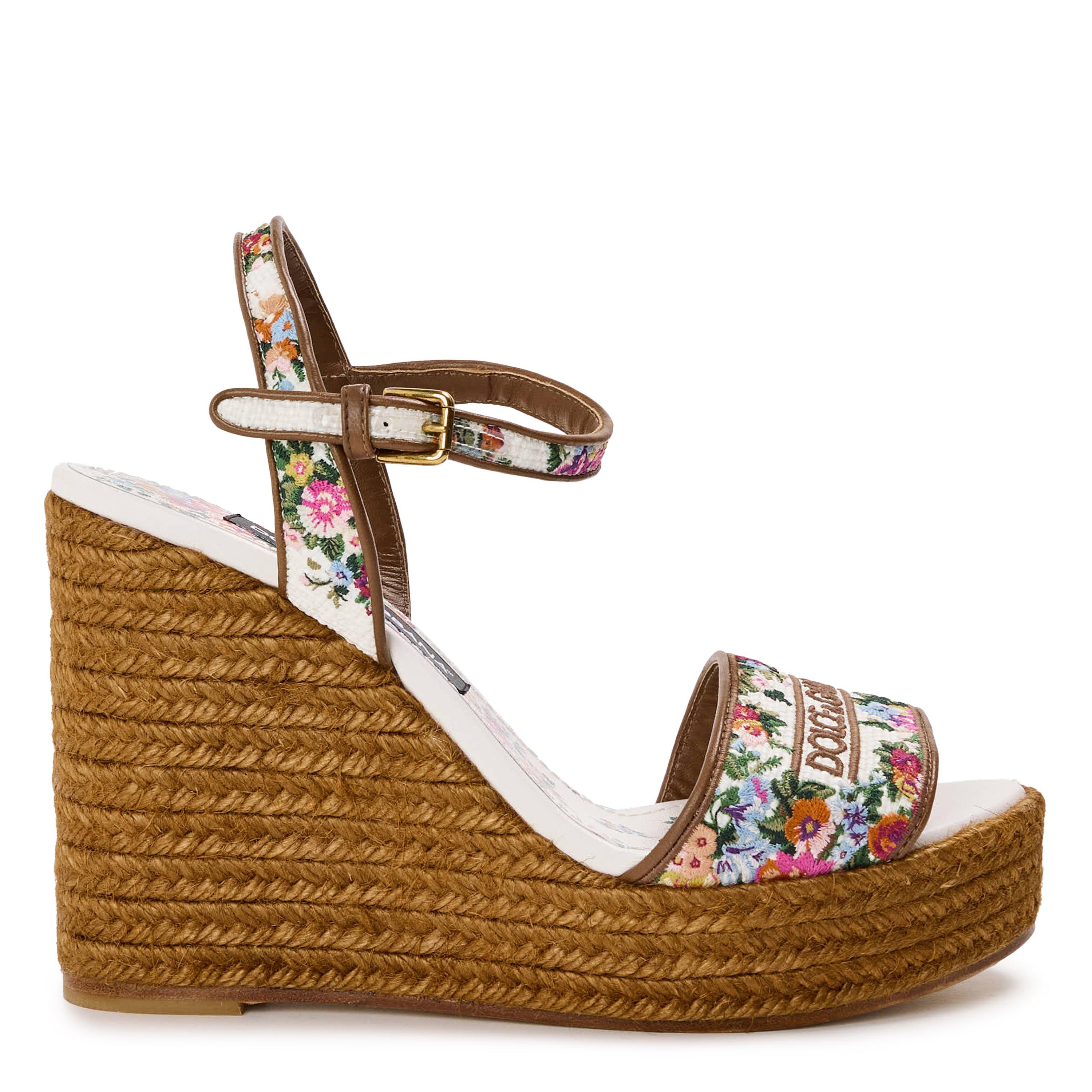 Bianco Multi - Dolce and Gabbana - Logo Wedge Sandals - 1