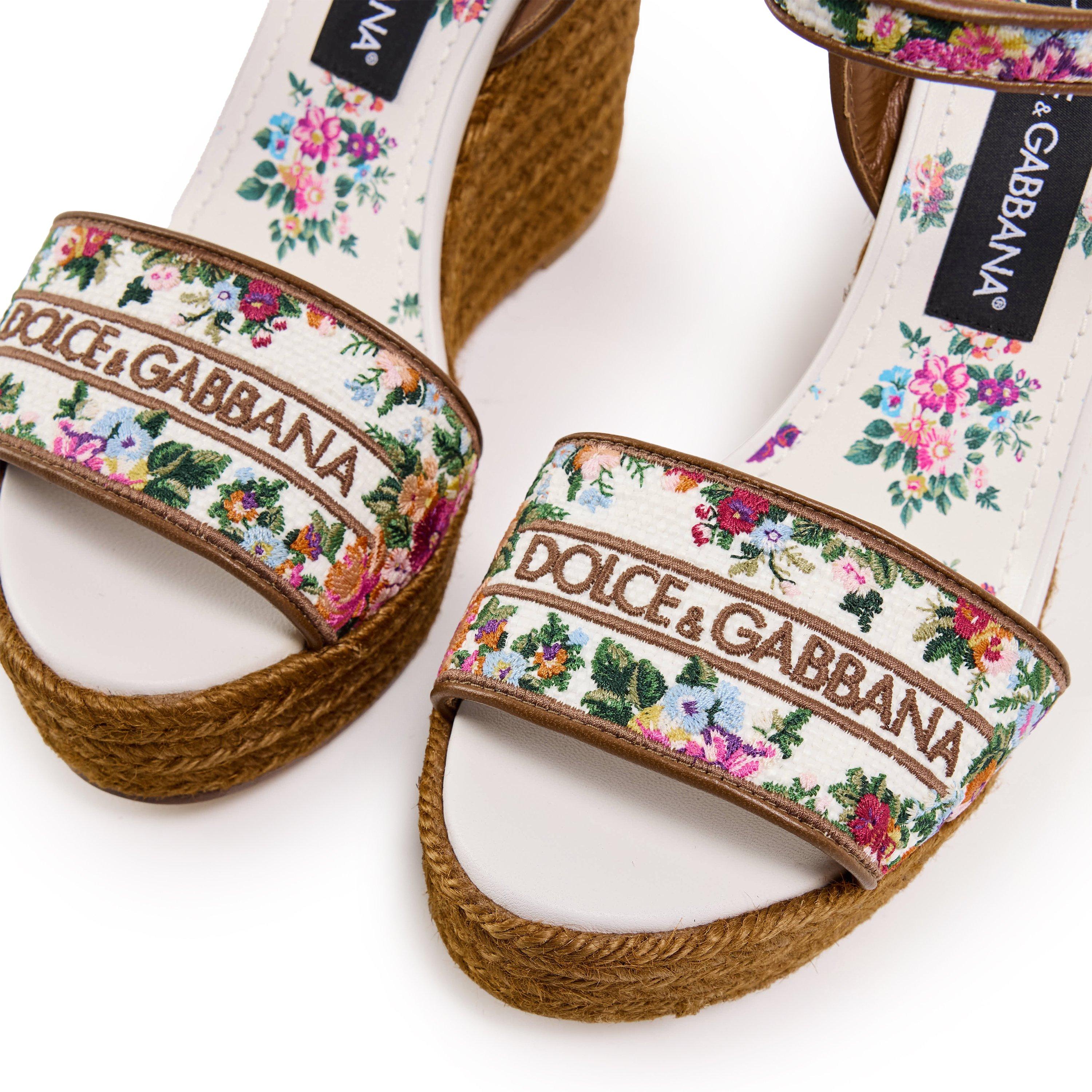 Bianco Multi - Dolce and Gabbana - Logo Wedge Sandals - 3