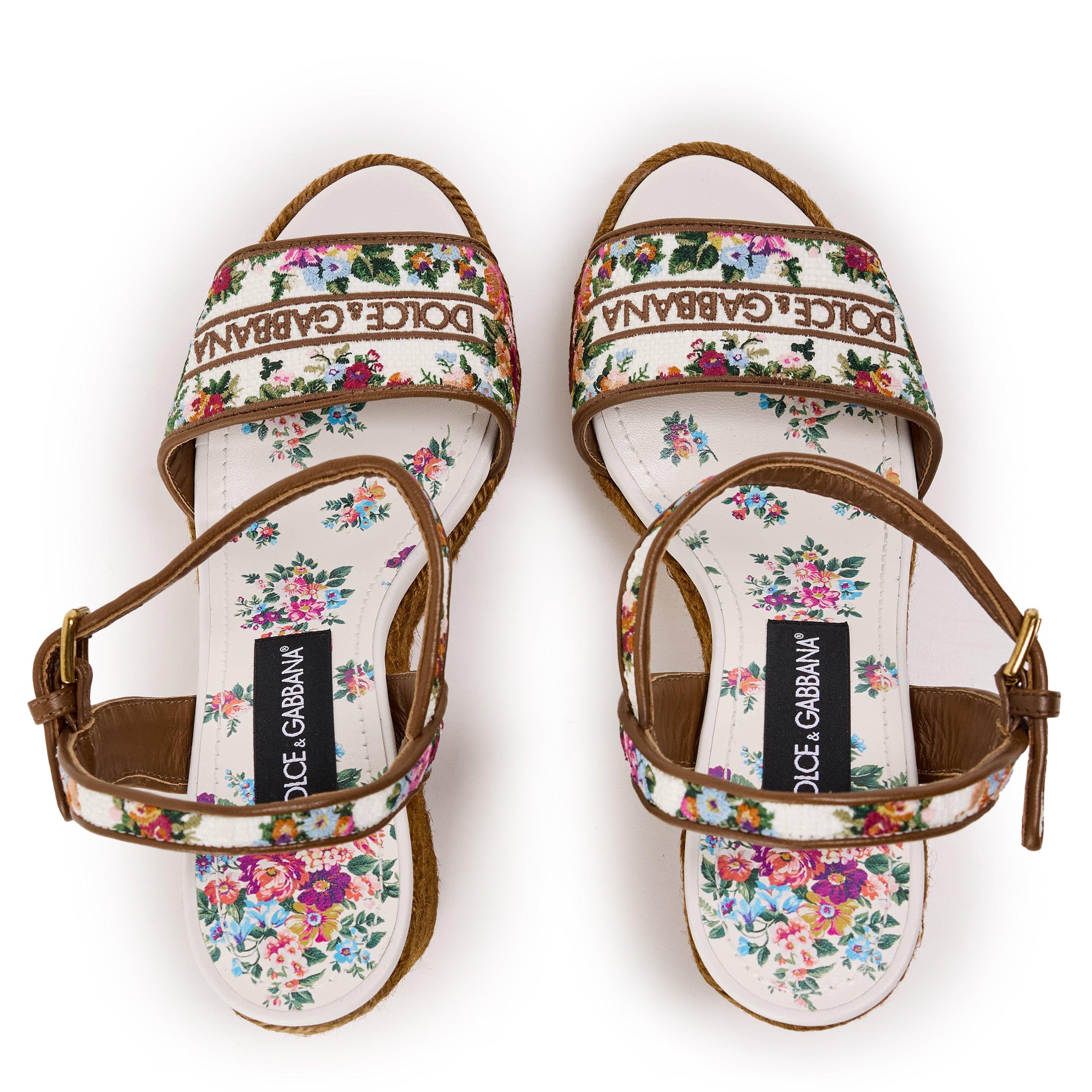 Bianco Multi - Dolce and Gabbana - Logo Wedge Sandals - 4