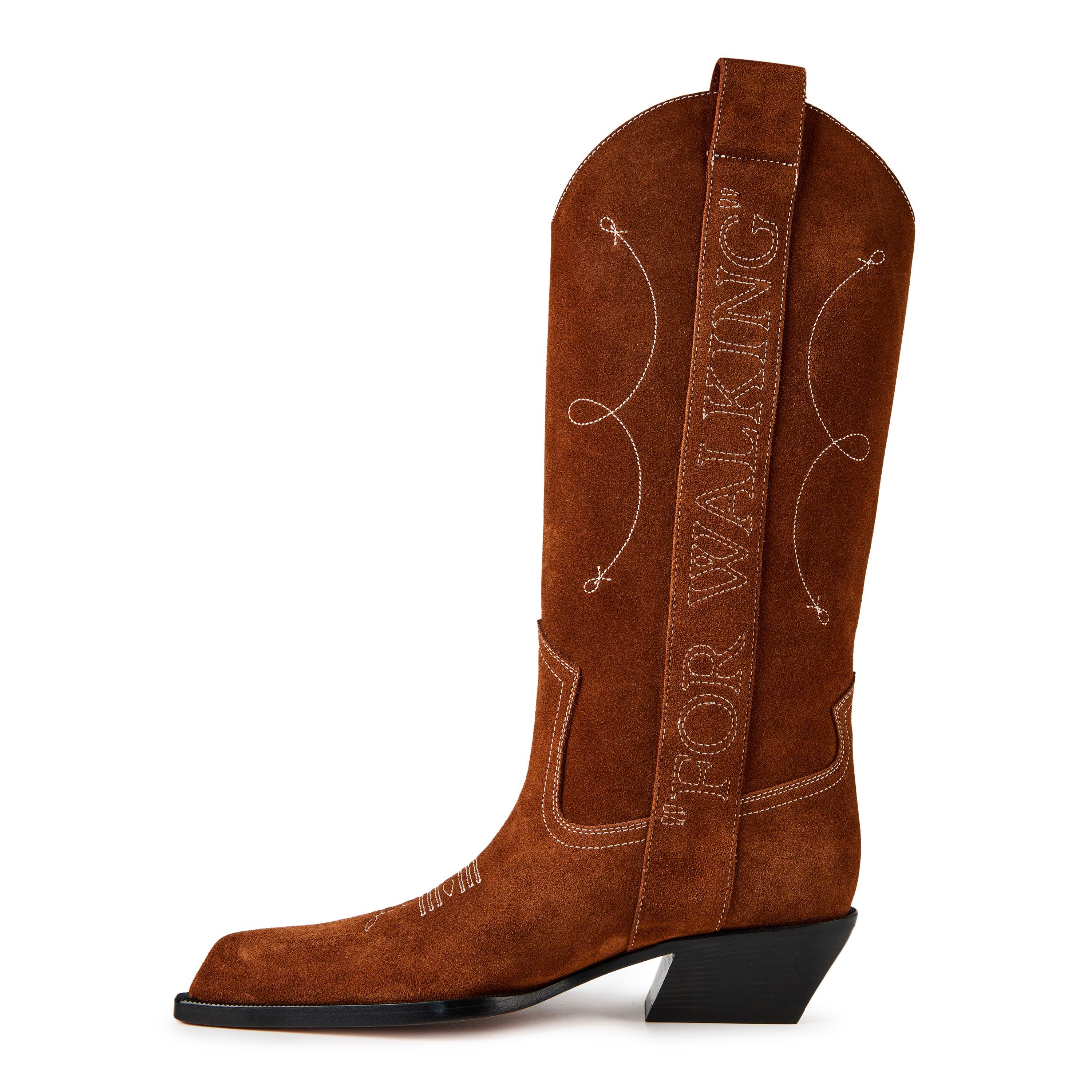 Brown/White - Off White - Women's Texan Boots with Embroidered Quote - 3