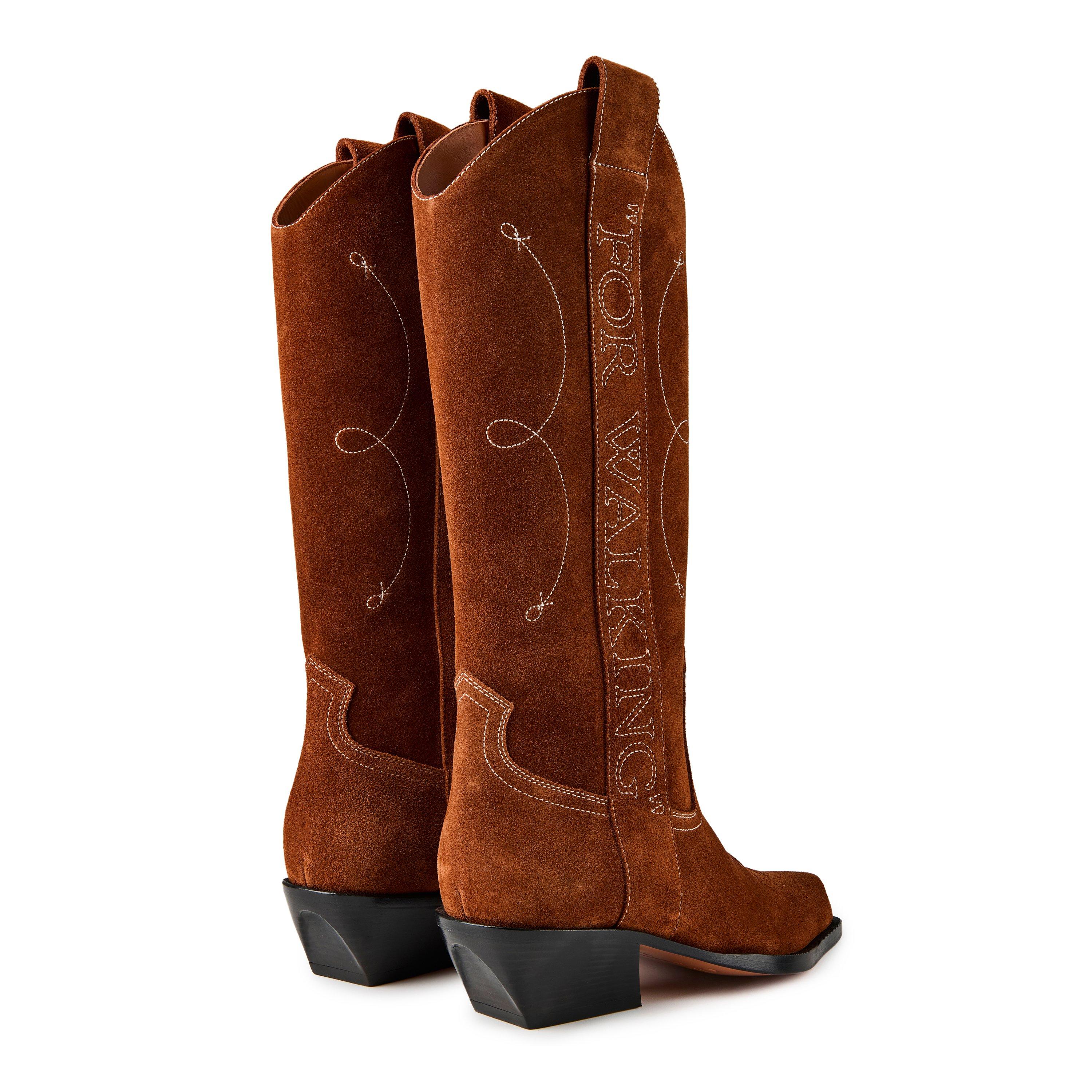 Brown/White - Off White - Women's Texan Boots with Embroidered Quote - 5