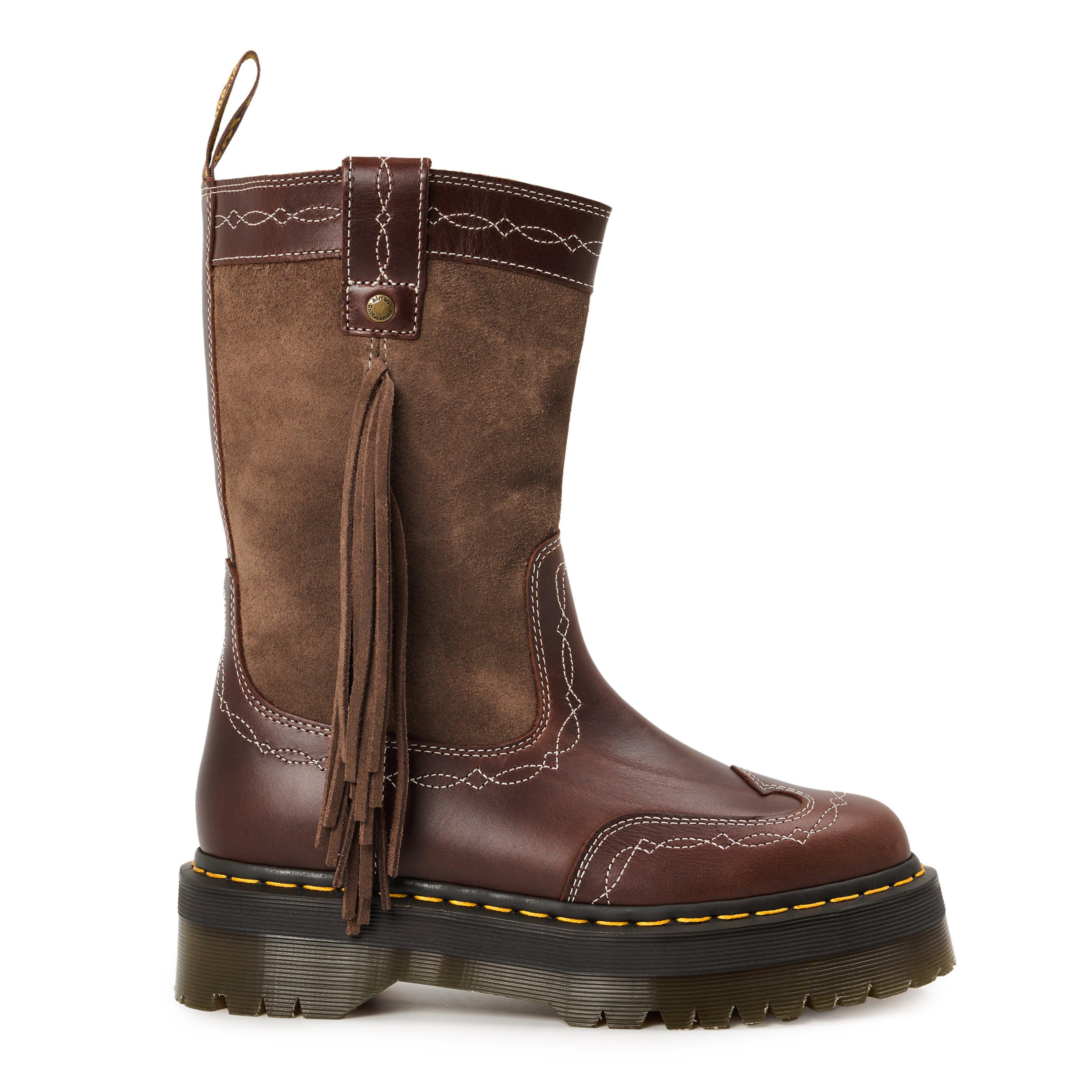 Brown - Dr Martens - Women's Fringe Mid Pull up Knee High Boot - 1