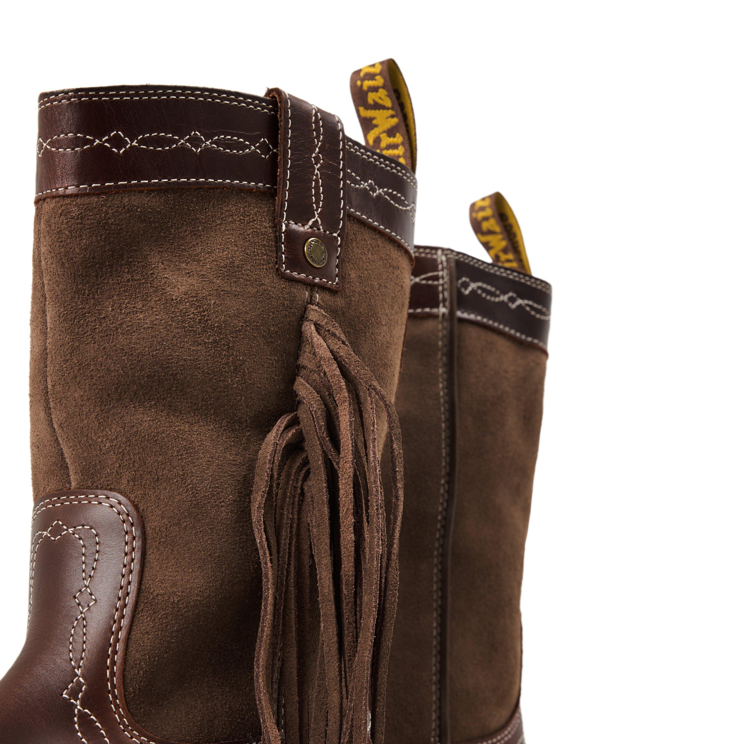 Brown - Dr Martens - Women's Fringe Mid Pull up Knee High Boot - 3