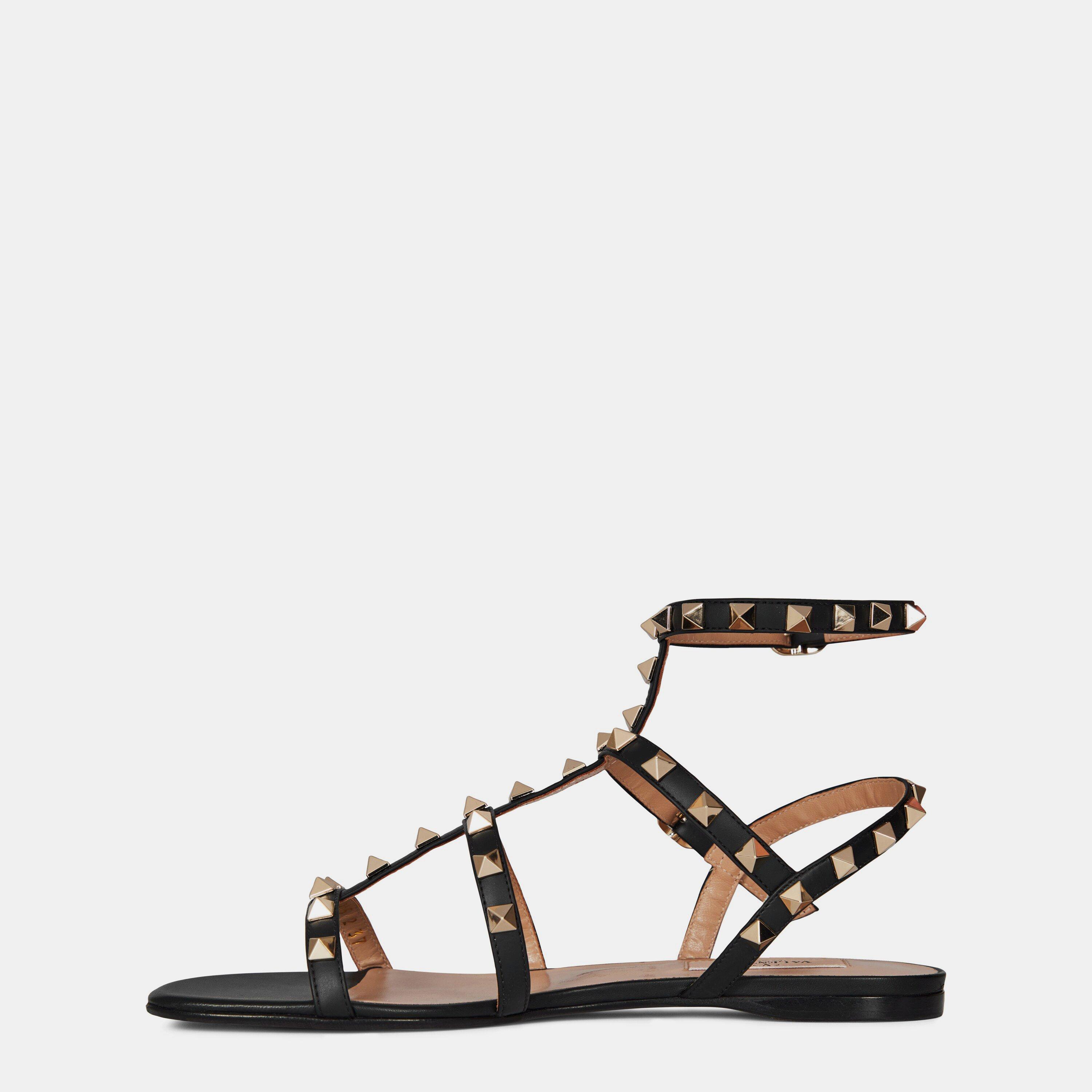 Black 0NO - Valentino Garavani - Rockstud Leather Flat Sandals - 2