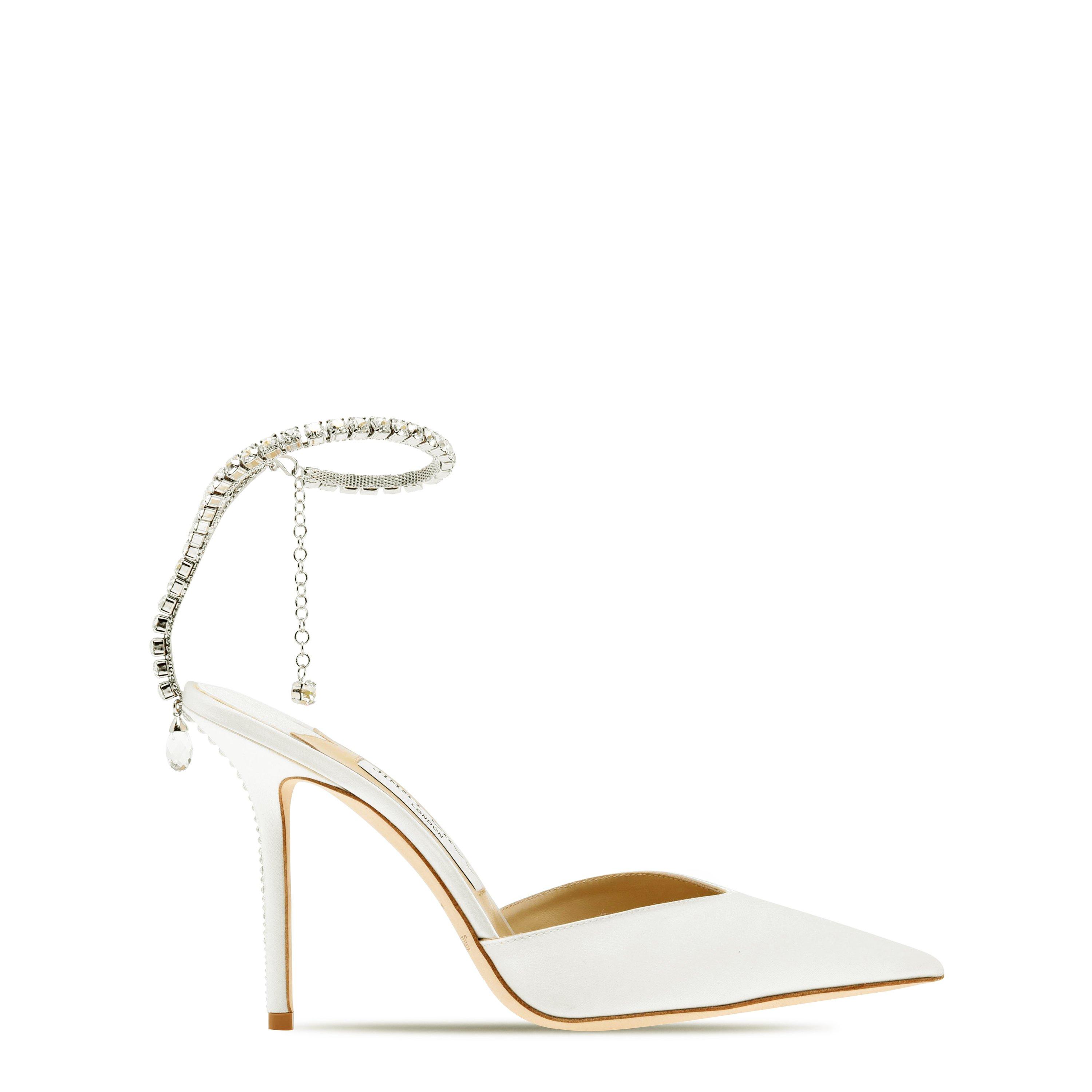Jimmy Choo Women's Crystal Satin Saeda 100 Pumps - Ivory/Crystal - Size 5 (38)