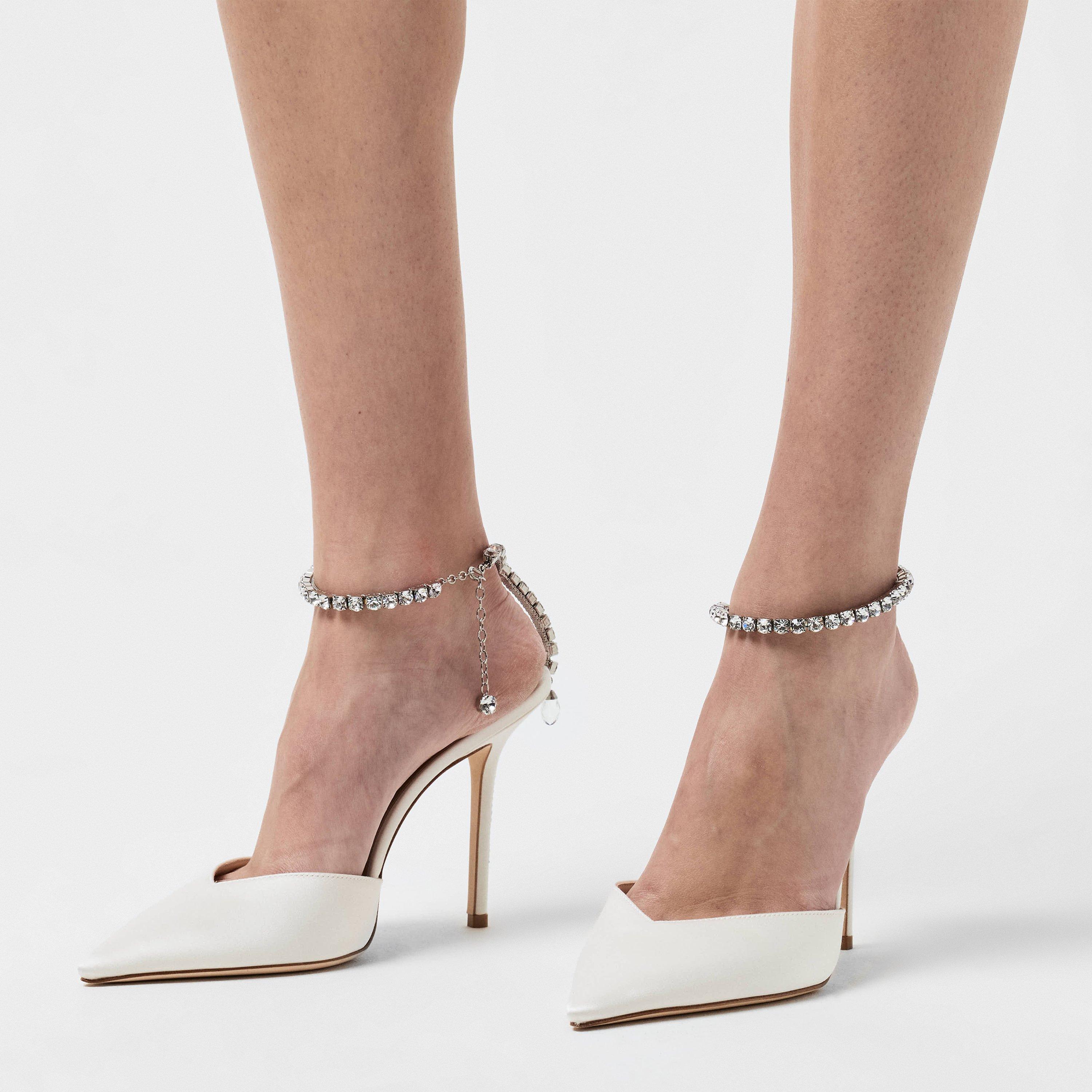 Ivory/Crystal - Jimmy Choo - Women's Crystal Satin Saeda 100 Pumps - 2