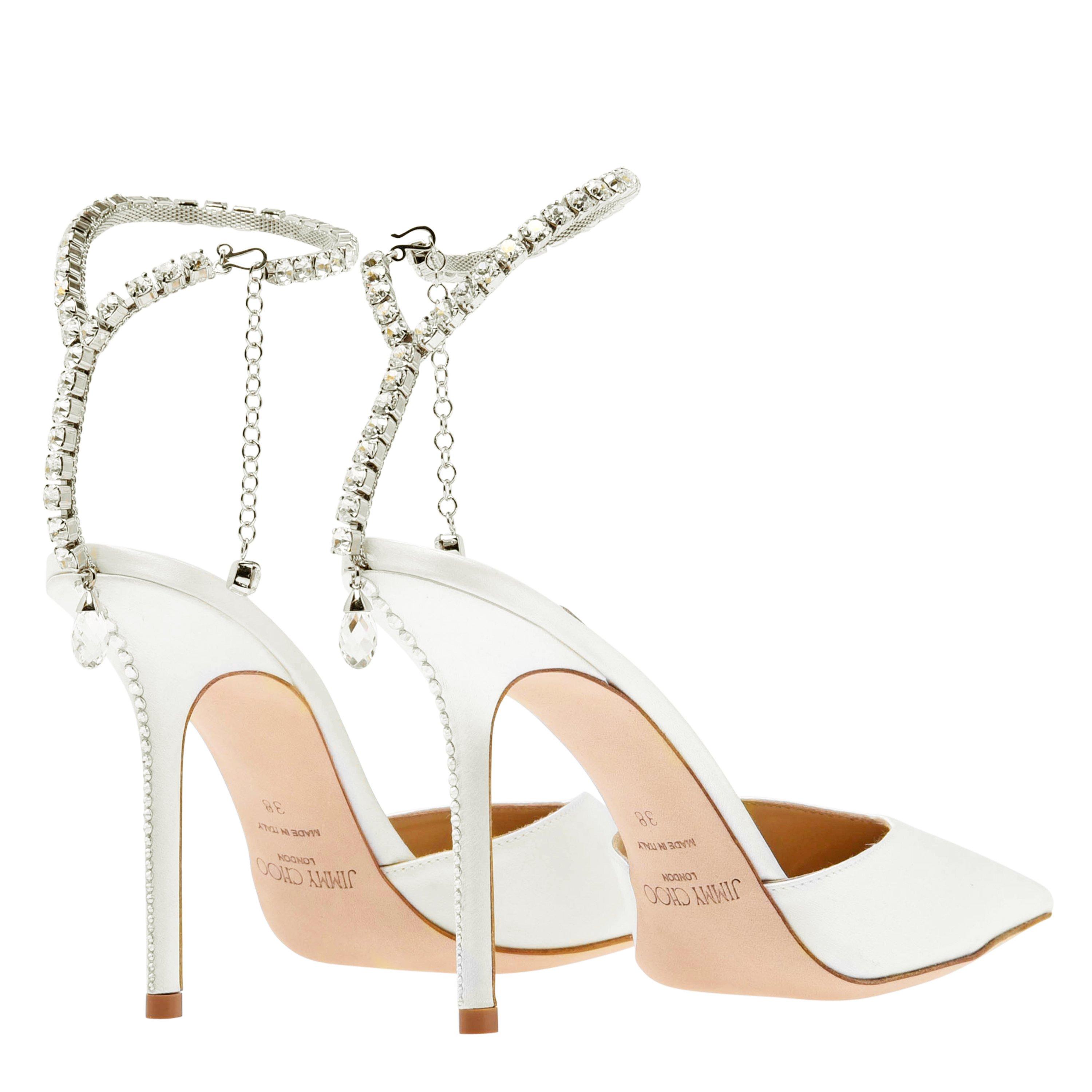 Ivory/Crystal - Jimmy Choo - Women's Crystal Satin Saeda 100 Pumps - 5
