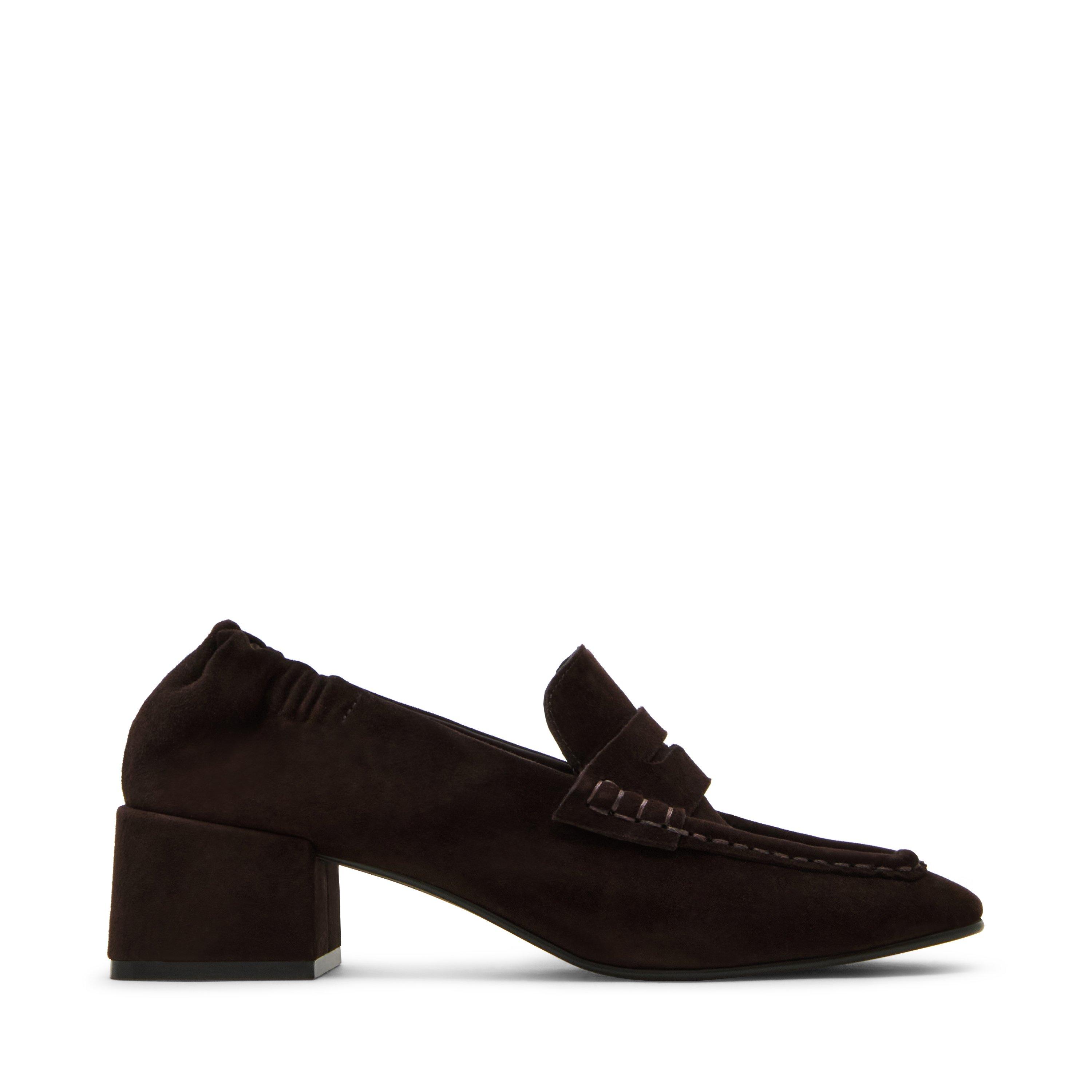 Dark Brown - Steve Madden - Women's Estee Leather Block Heel Court Shoes - 1