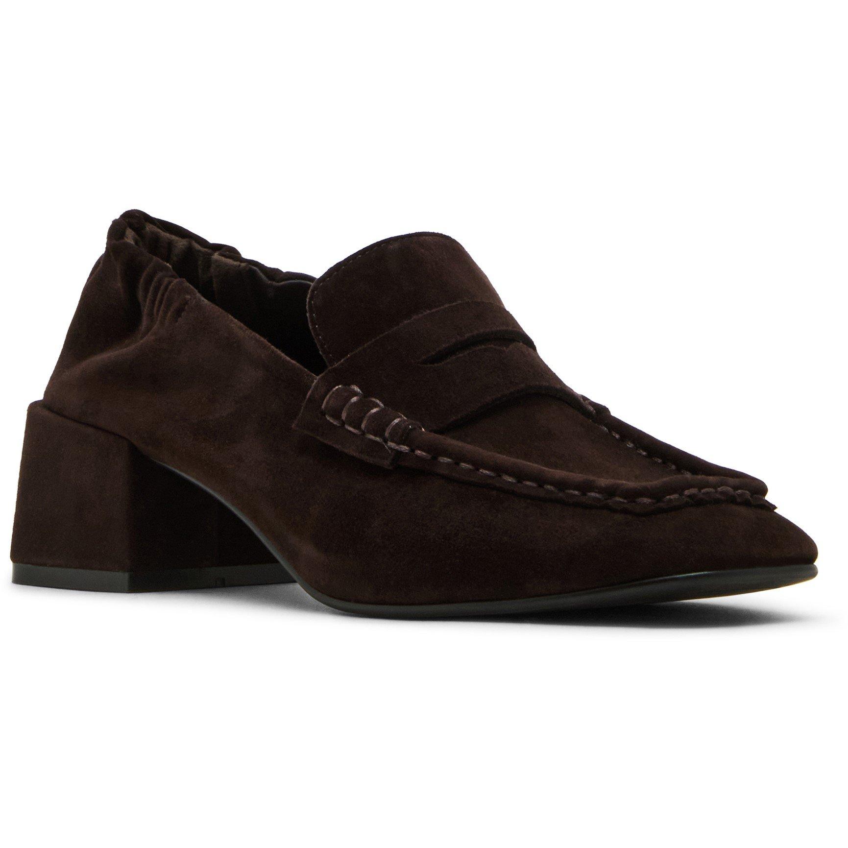 Dark Brown - Steve Madden - Women's Estee Leather Block Heel Court Shoes - 2