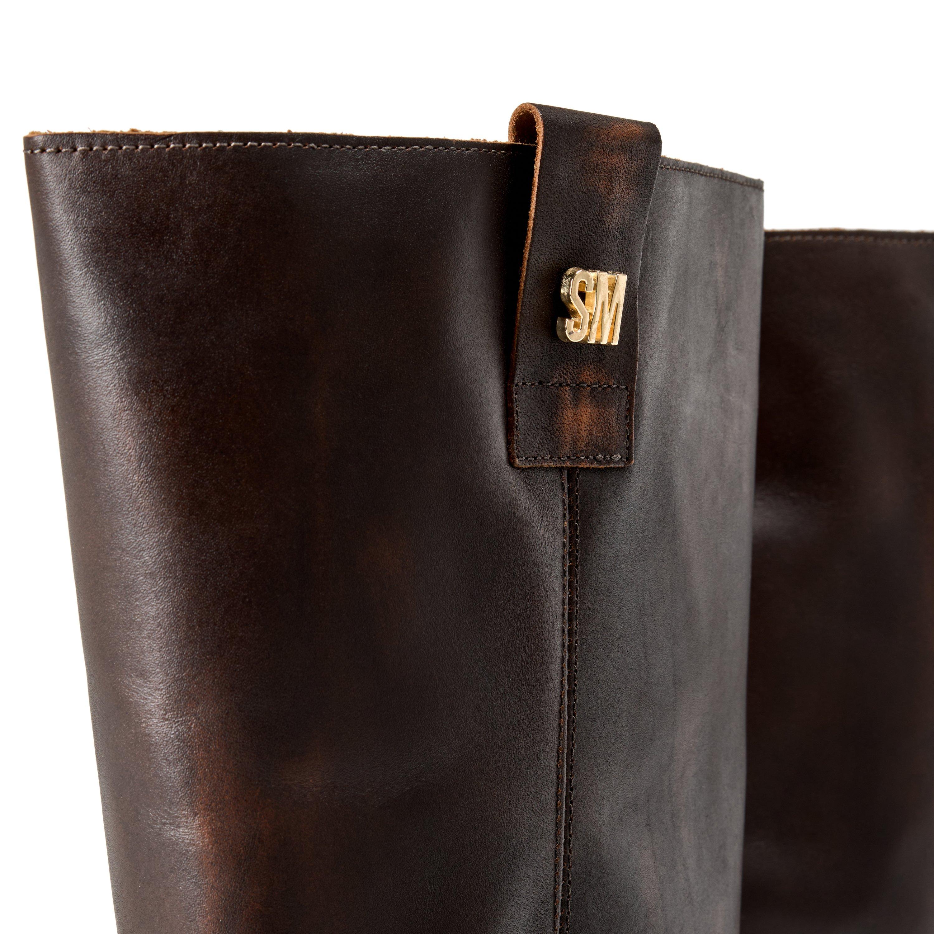 Brown Leather - Steve Madden - Women's Sonar Leather Block-Heel Knee High Boots - 5