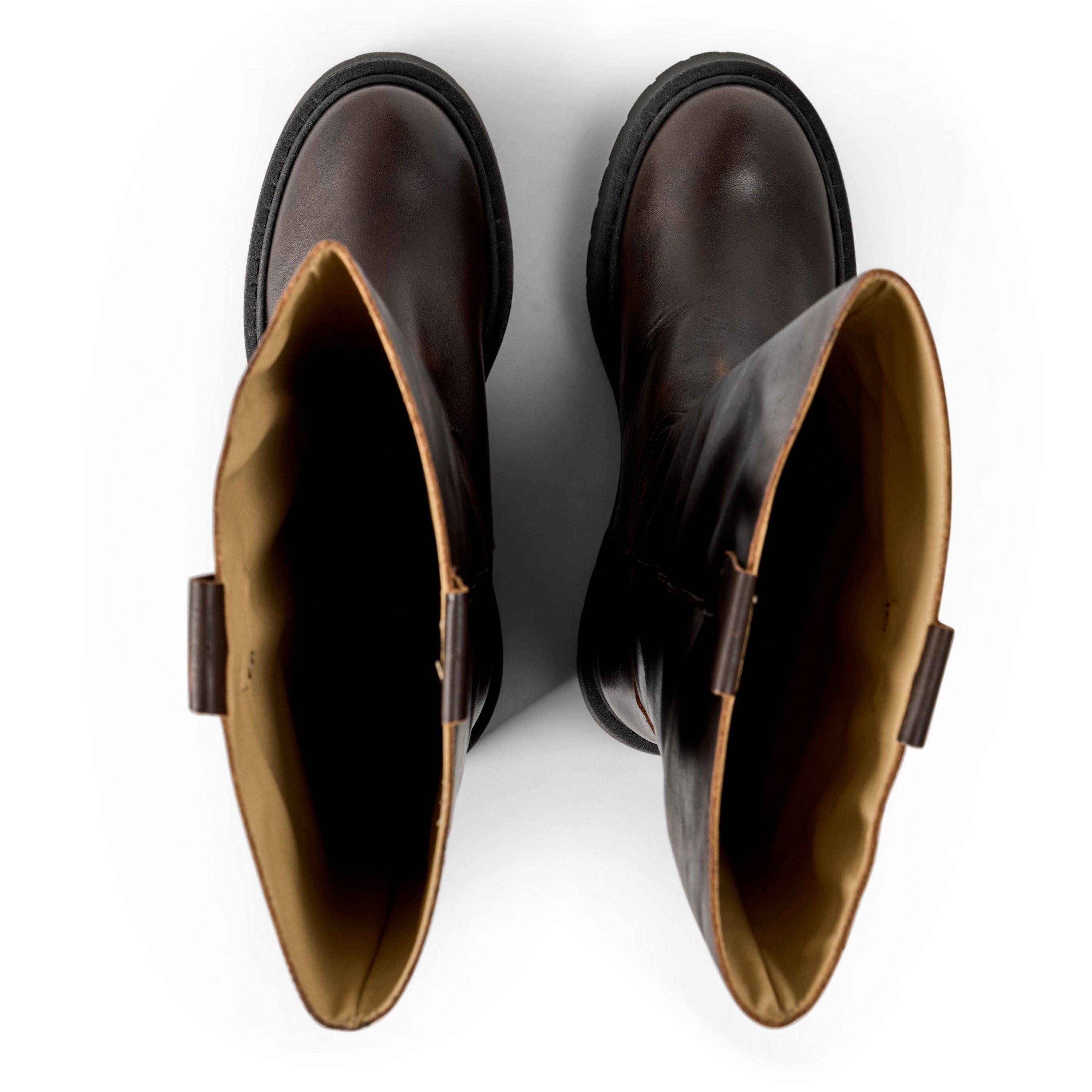 Brown Leather - Steve Madden - Women's Sonar Leather Block-Heel Knee High Boots - 6