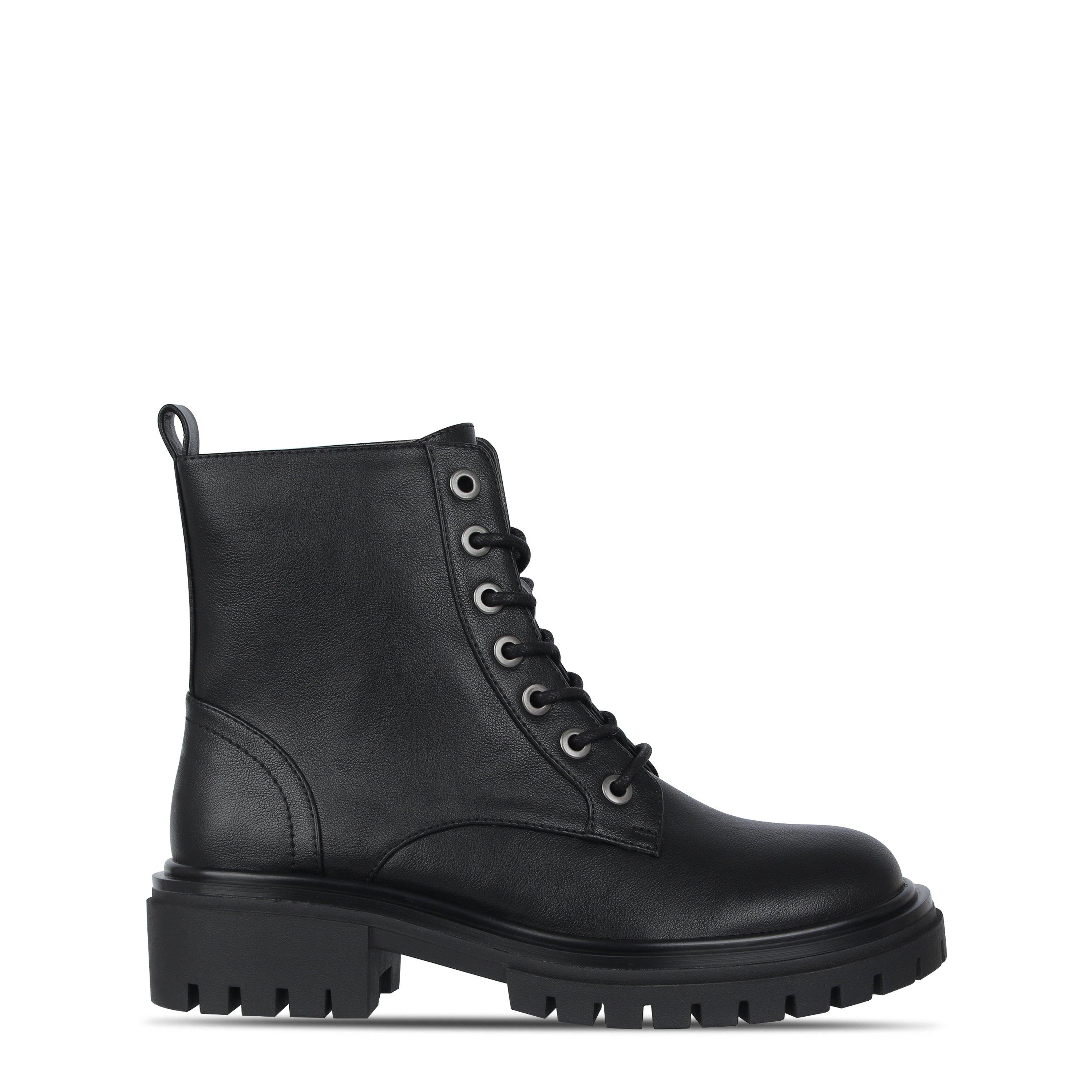 Black - I Saw It First - ISAWITFIRST Lace Up Faux Leather Boots - 1