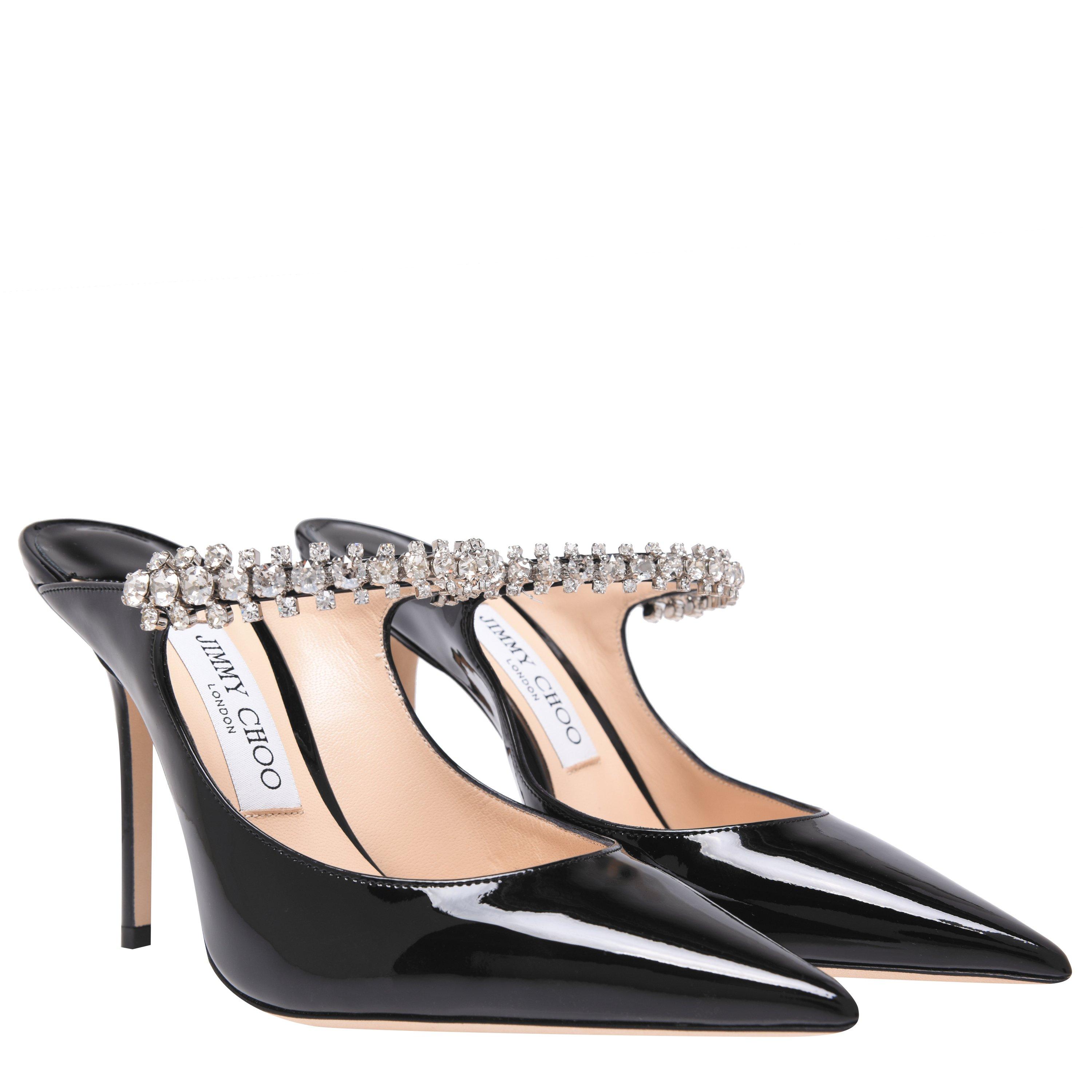 Black - Jimmy Choo - Women's Crystal Leather Heeled Mules, 100mm - 4