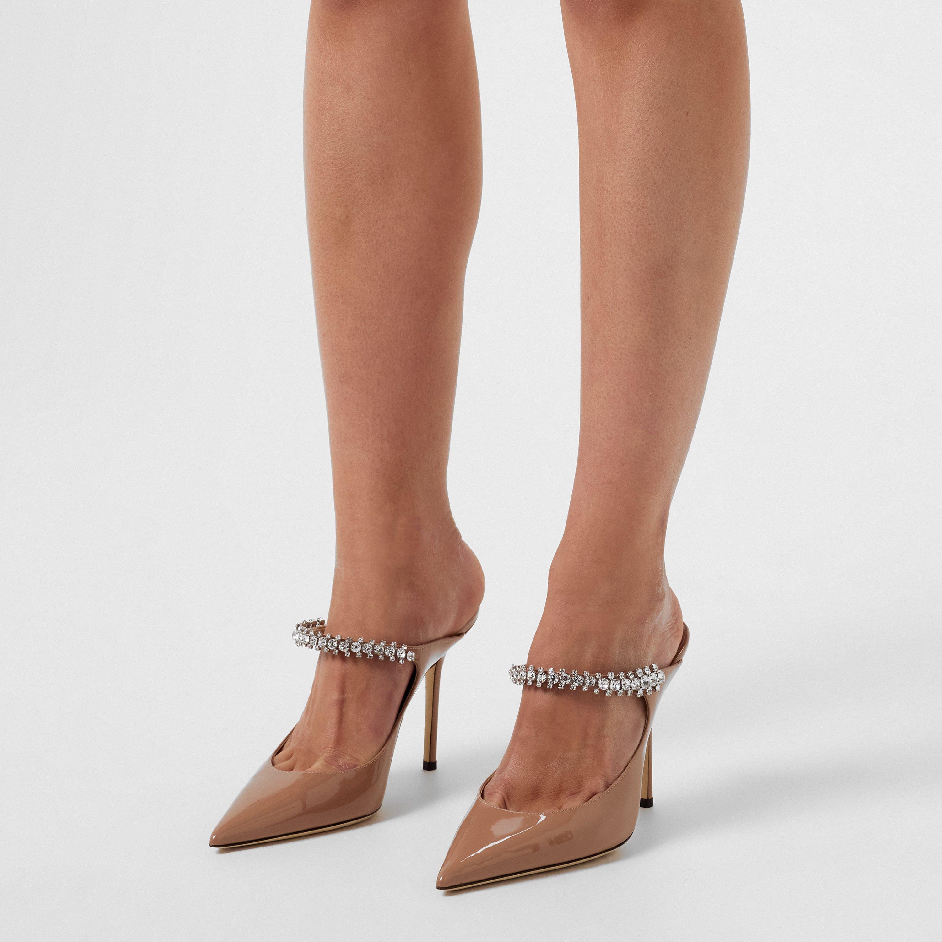 Ballet Pink - Jimmy Choo - Women's Crystal Leather Heeled Mules, 100mm - 2