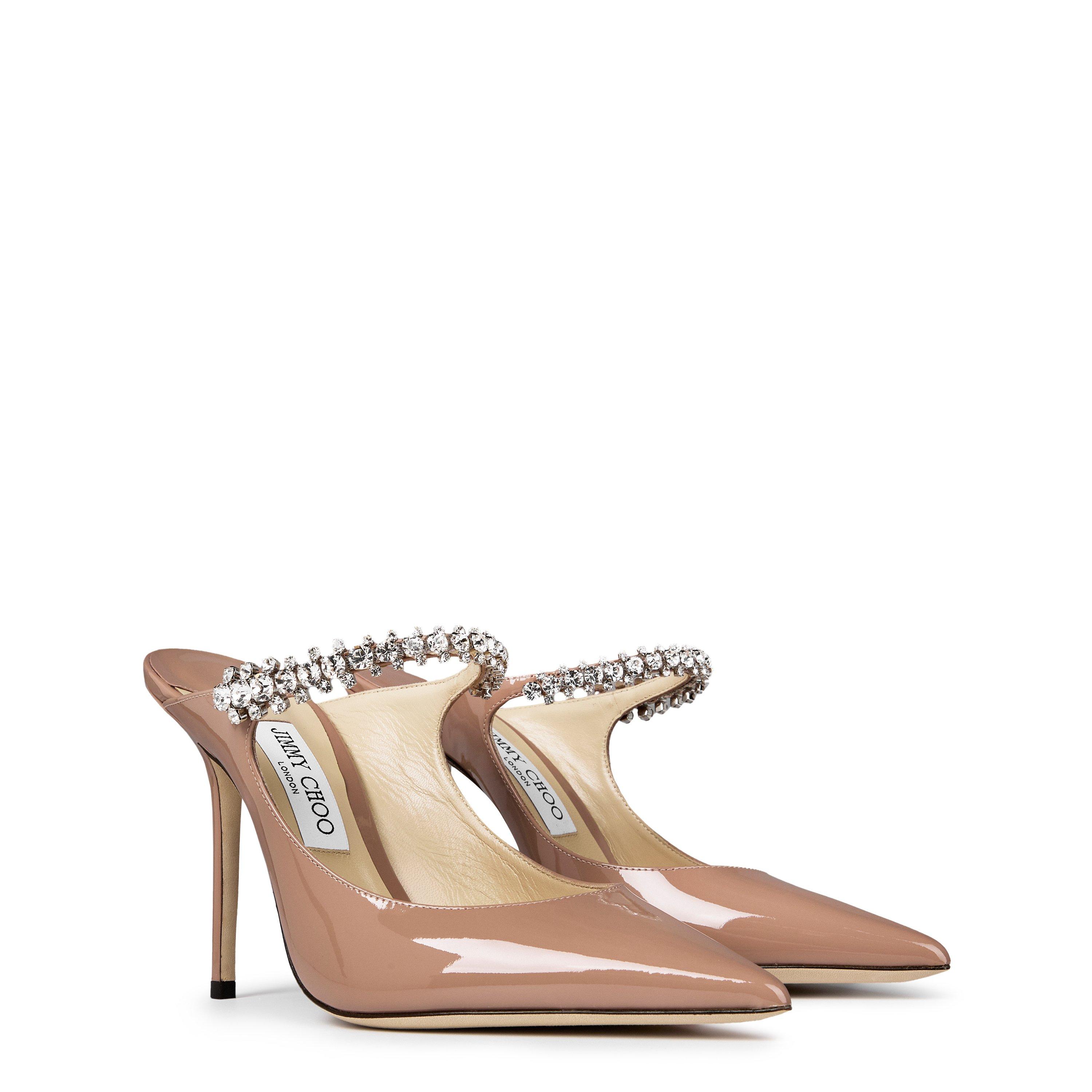 Ballet Pink - Jimmy Choo - Women's Crystal Leather Heeled Mules, 100mm - 4