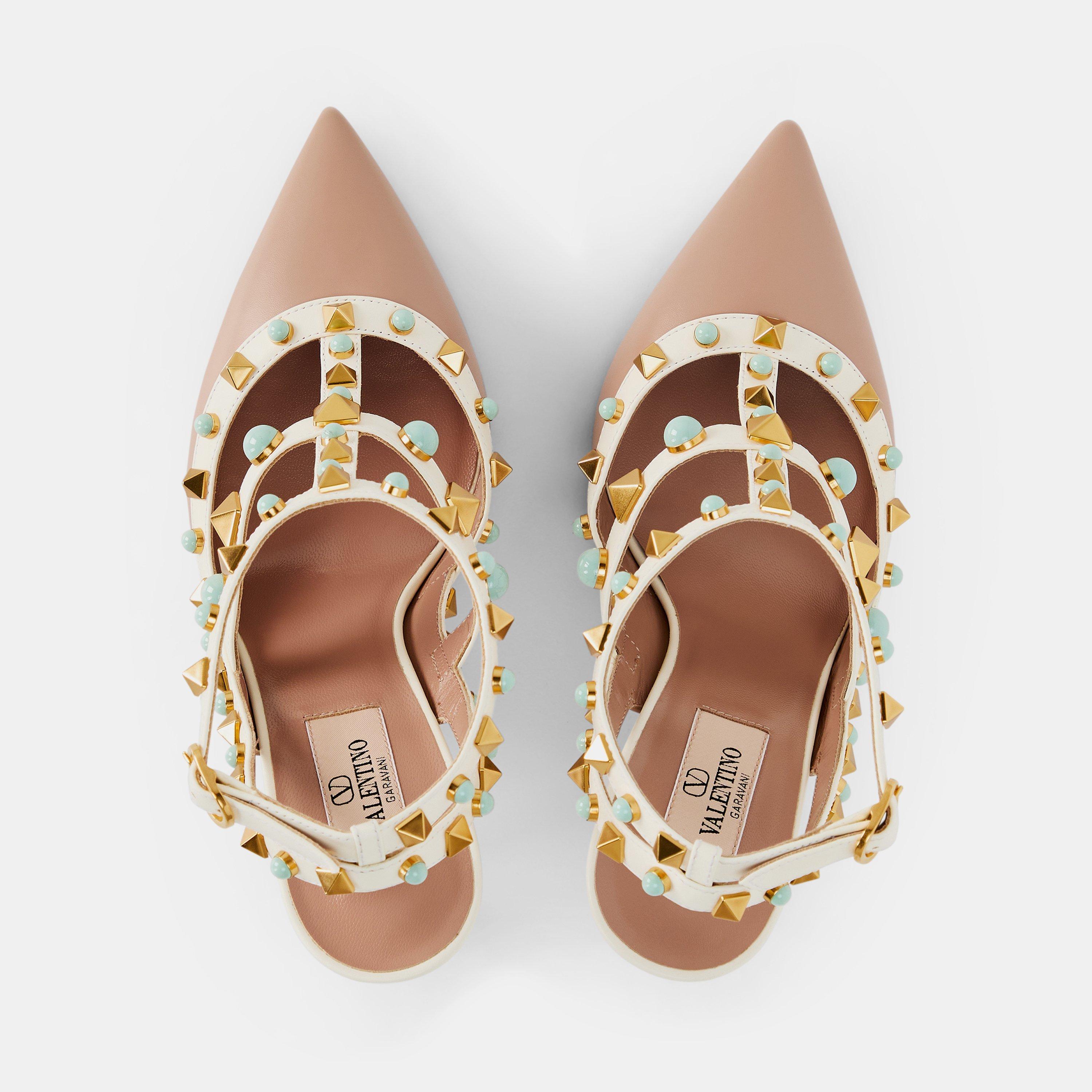 Rose/Ivry/Latte - Valentino Garavani - Décolleté Rockstud 100mm Pumps - 5