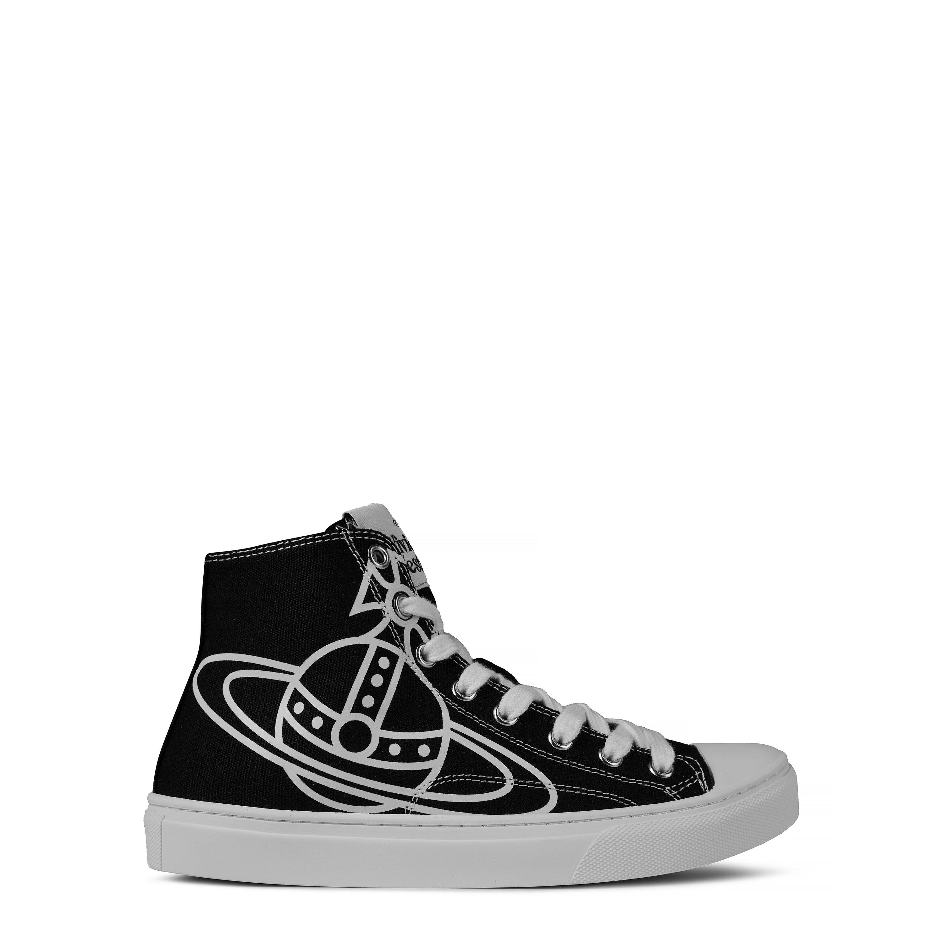 Black - Vivienne Westwood - Women's Thin Orb Motif Cotton High Top Trainers - 1