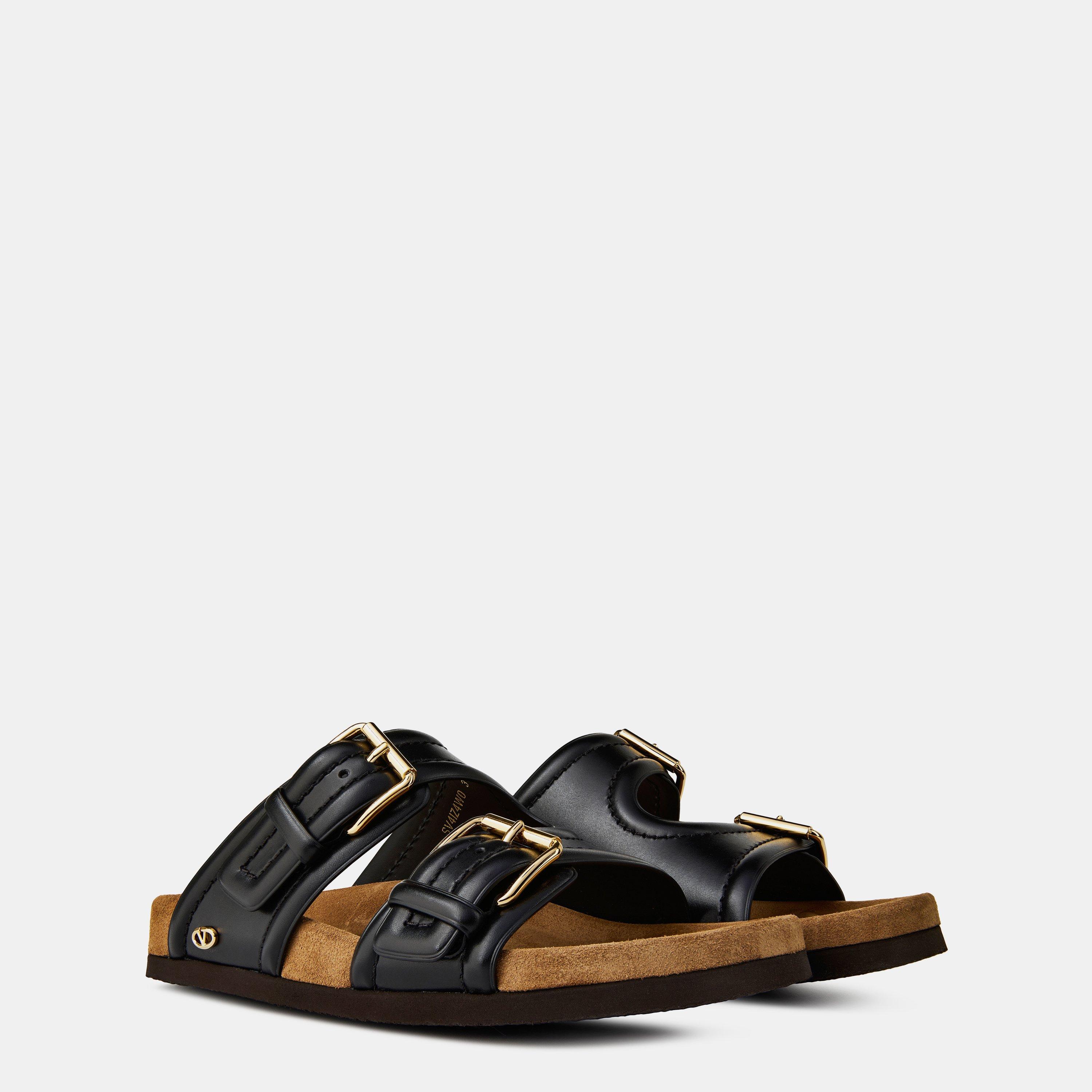 Nero/Sigaro - Valentino Garavani - Fussfriend Calfskin Slides - 4