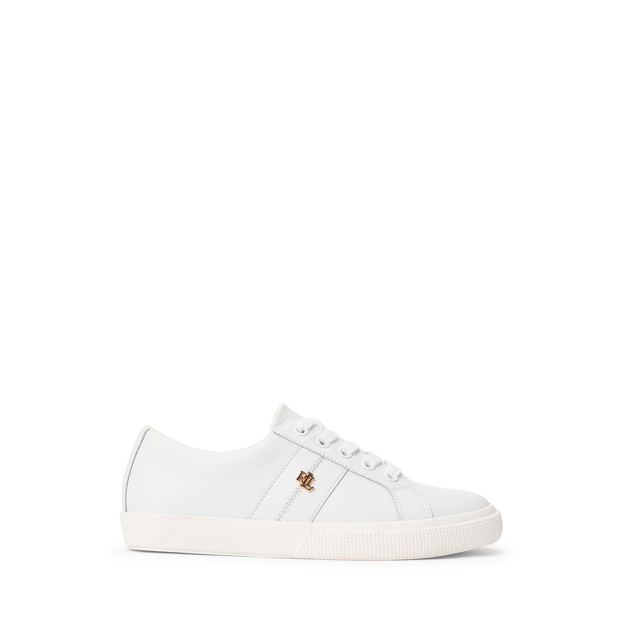 RL White - Lauren by Ralph Lauren - Women's Janson Leather Court Trainers - 1
