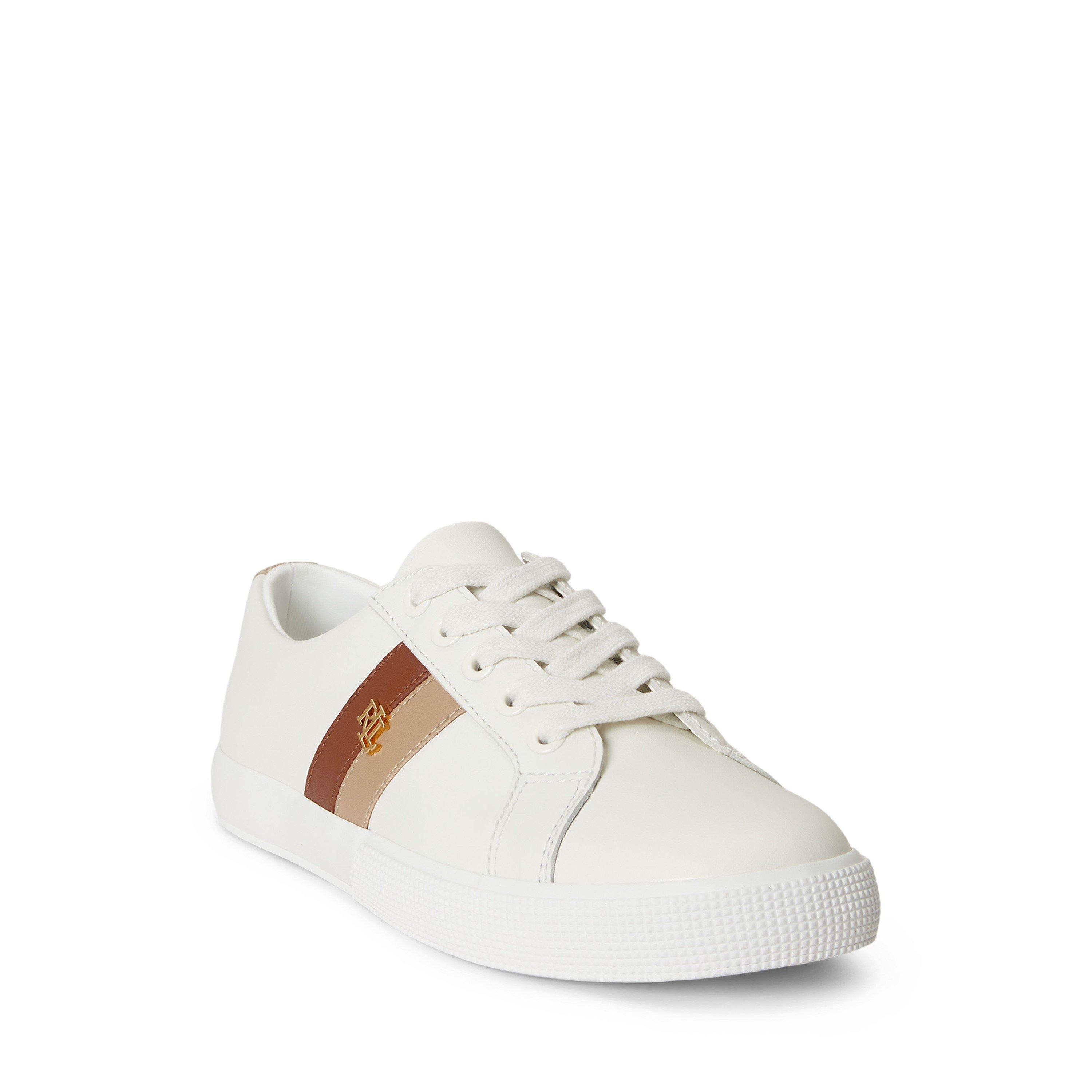 White Tan - Lauren by Ralph Lauren - Women's Janson Leather Court Trainers - 2