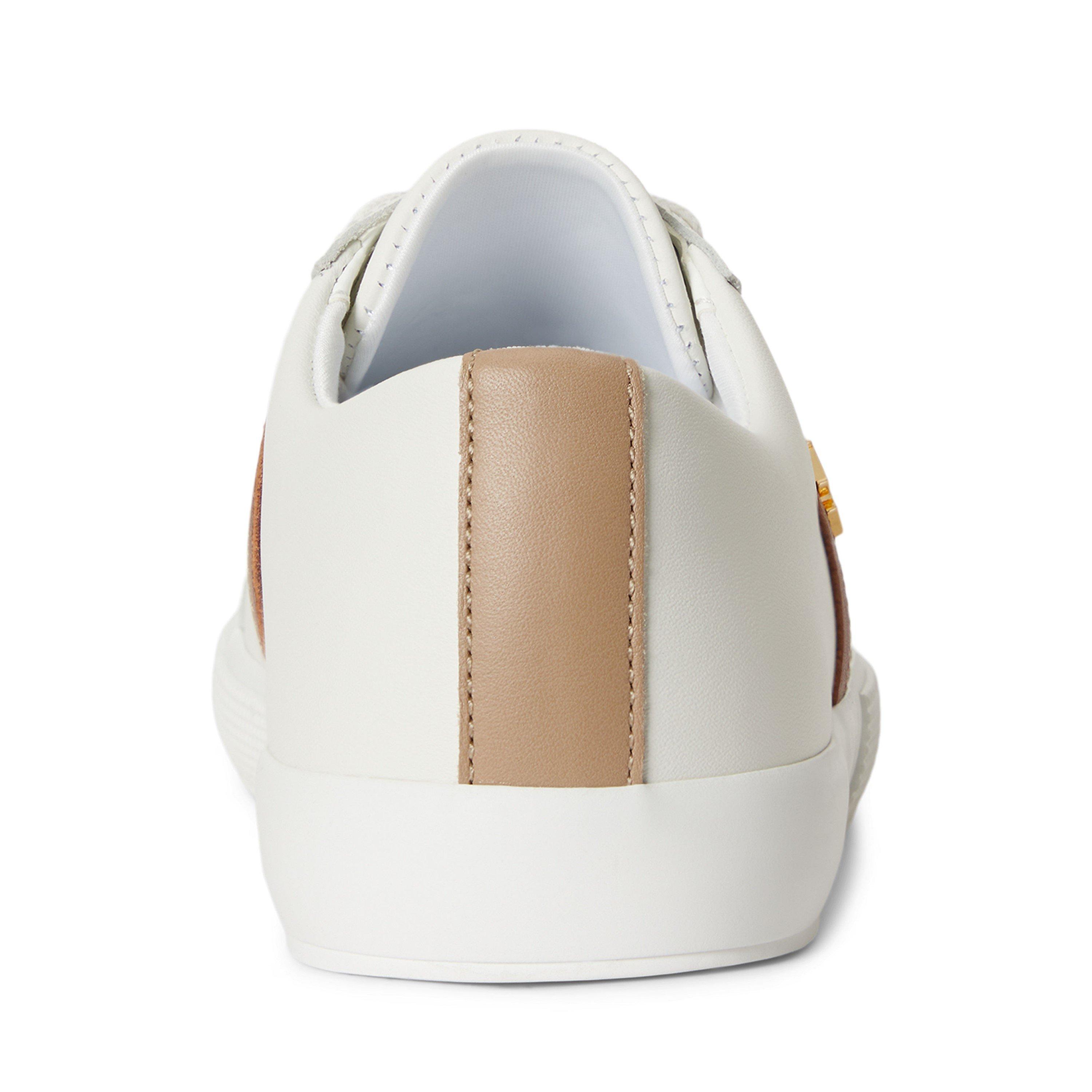 White Tan - Lauren by Ralph Lauren - Women's Janson Leather Court Trainers - 3
