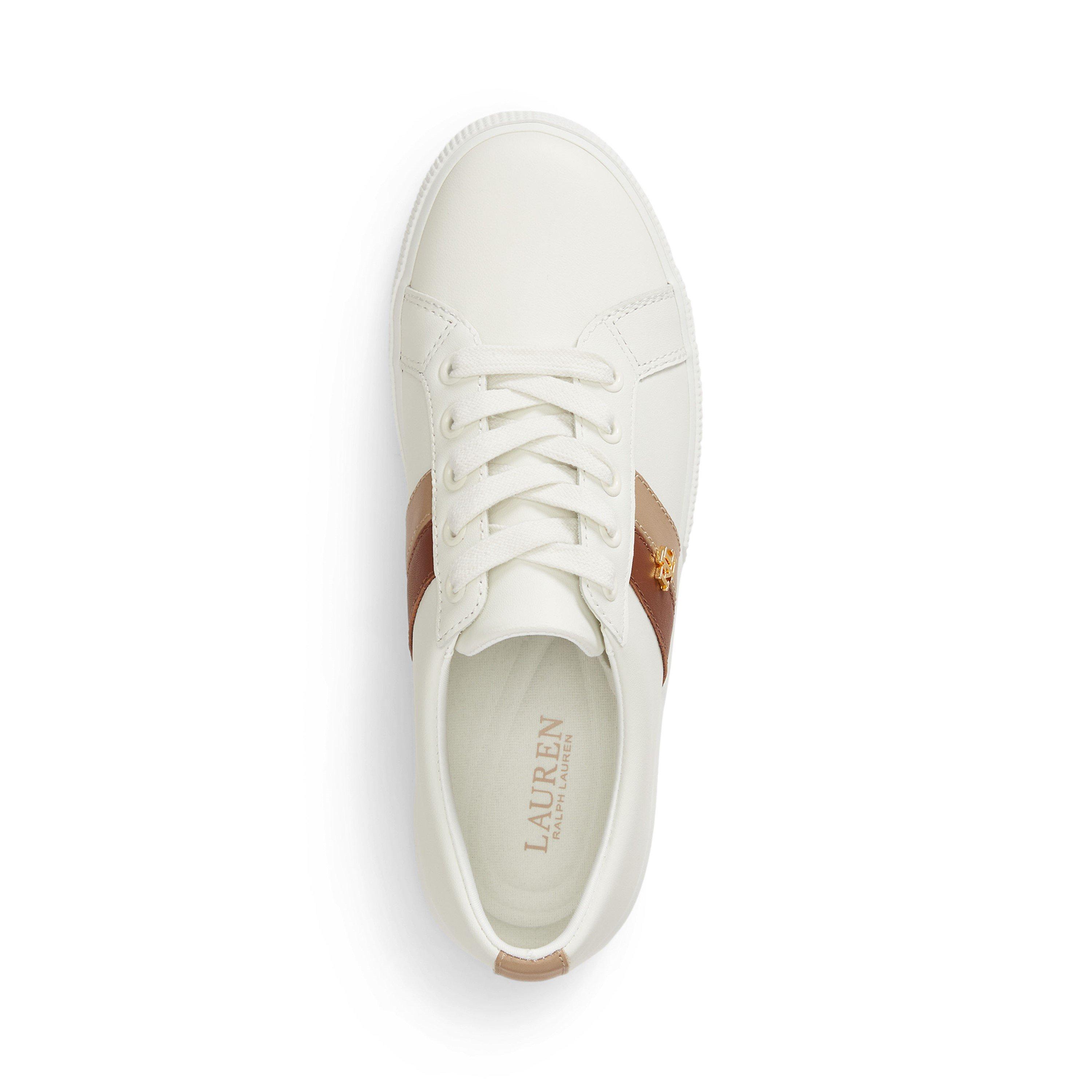 White Tan - Lauren by Ralph Lauren - Women's Janson Leather Court Trainers - 4