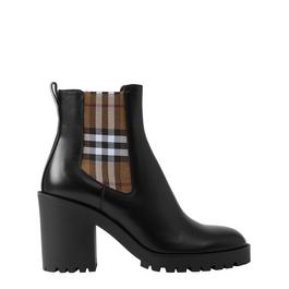 Burberry Check Panel Leather Ankle Boots