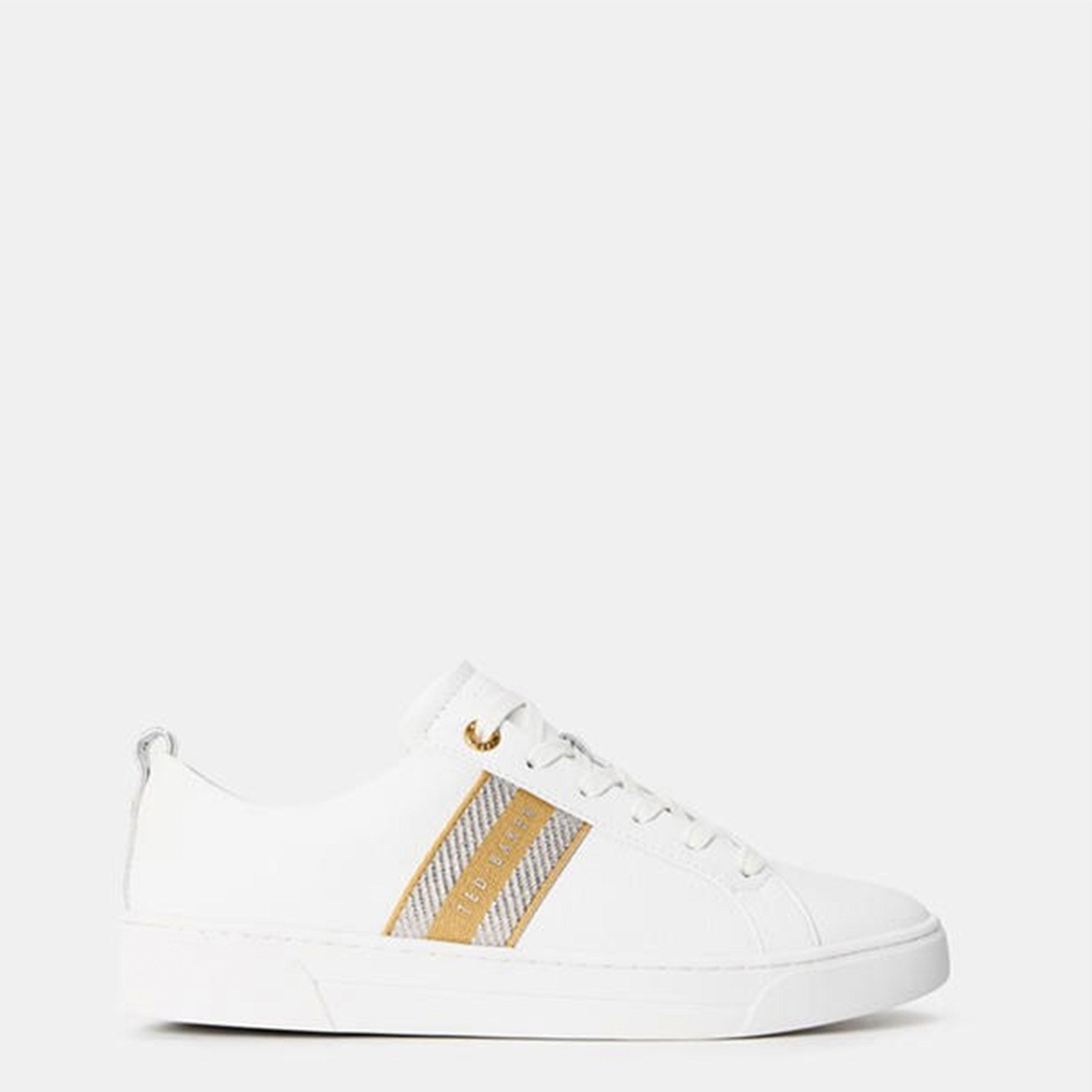 Ted Baker Women's Lace-Up Leather Webbing Trainers - White/Gold - 4 (37)