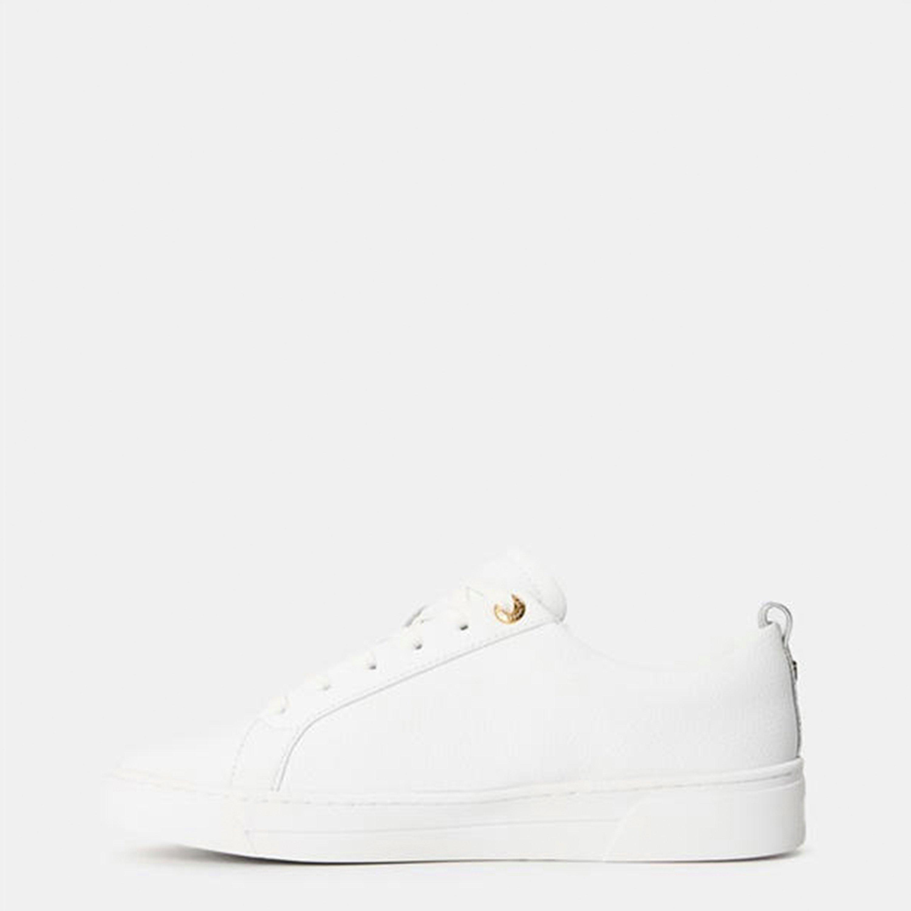 White/Gold - Ted Baker - Womens Lace-Up Leather Webbing Trainers - 2