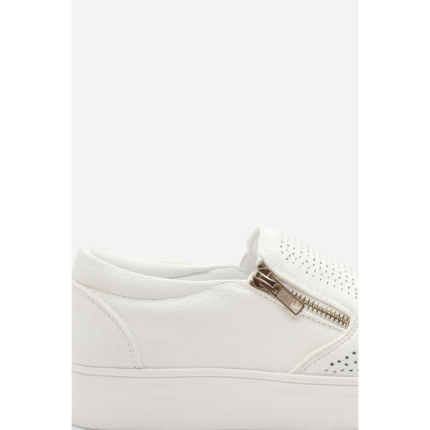 Bianco - Wheres That From - Zip detail Trainer with Diamante Toe - 6