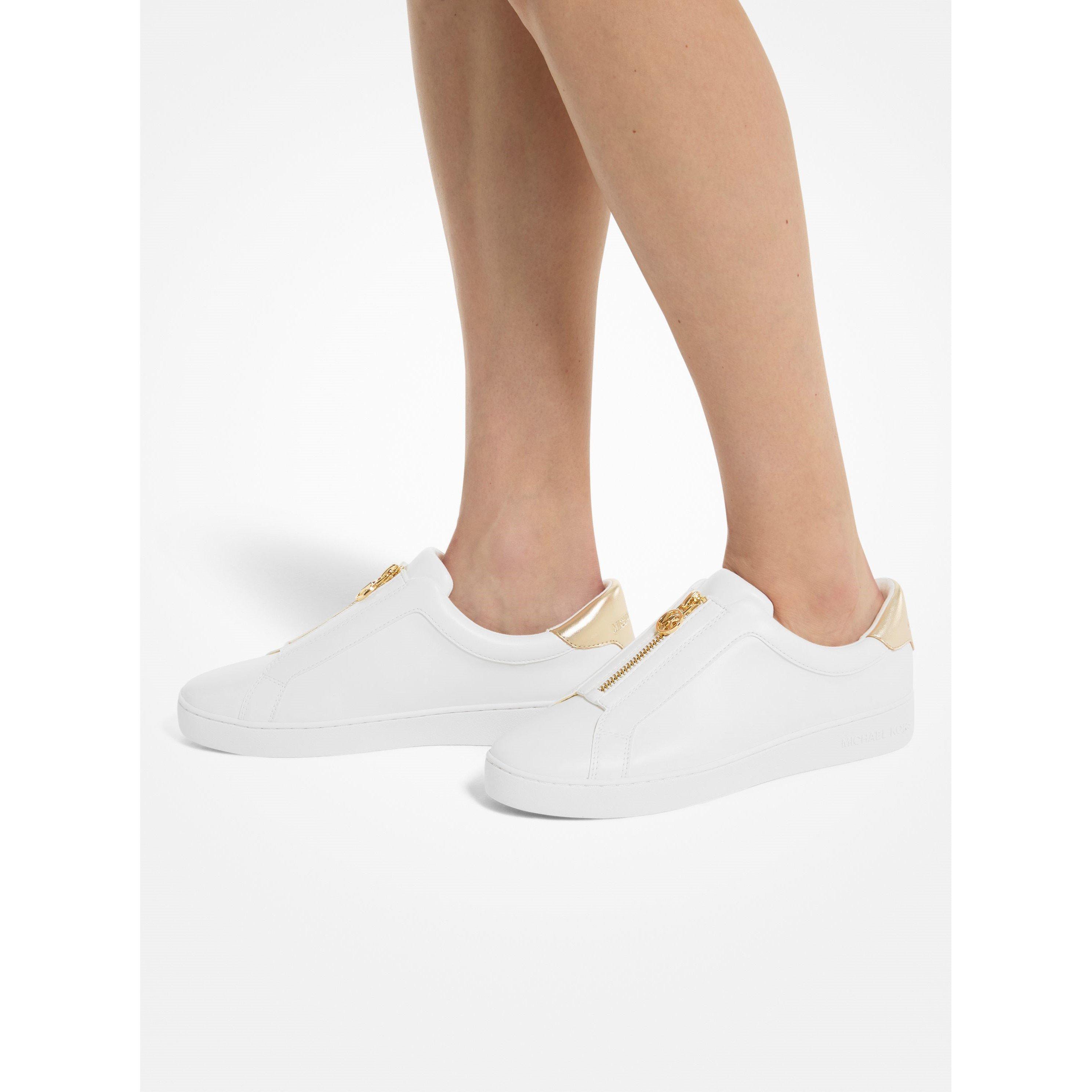 White/Gold - MICHAEL Michael Kors - Women's Keaton Zip Slip On Trainers - 5