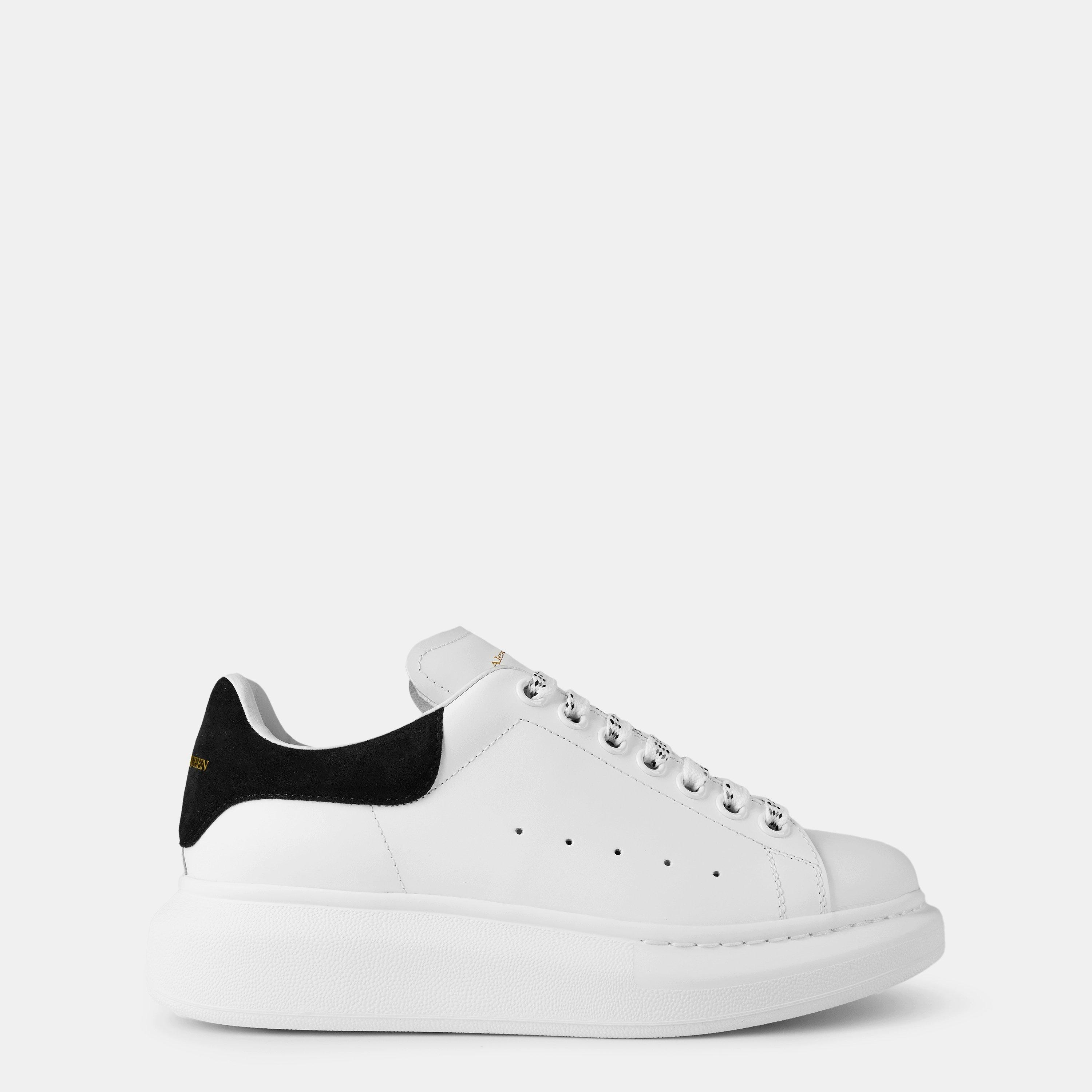 Alexander Mcqueen Women's White/Black Logo Print Leather Oversized Trainers - 6.5 (39.5)