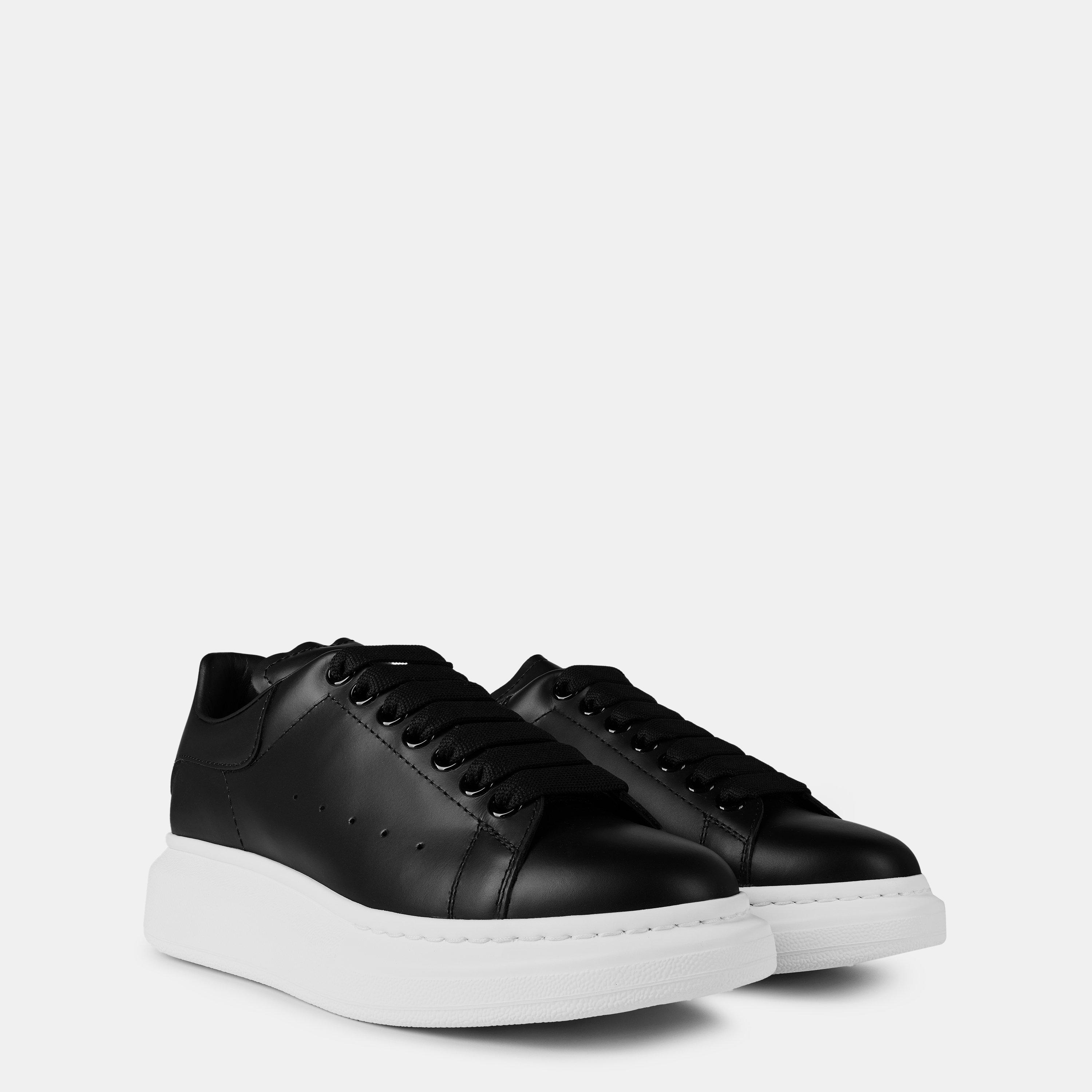 Blck/Wht 1002 - Alexander McQueen - Women's Logo Print Leather Oversized Trainers - 4