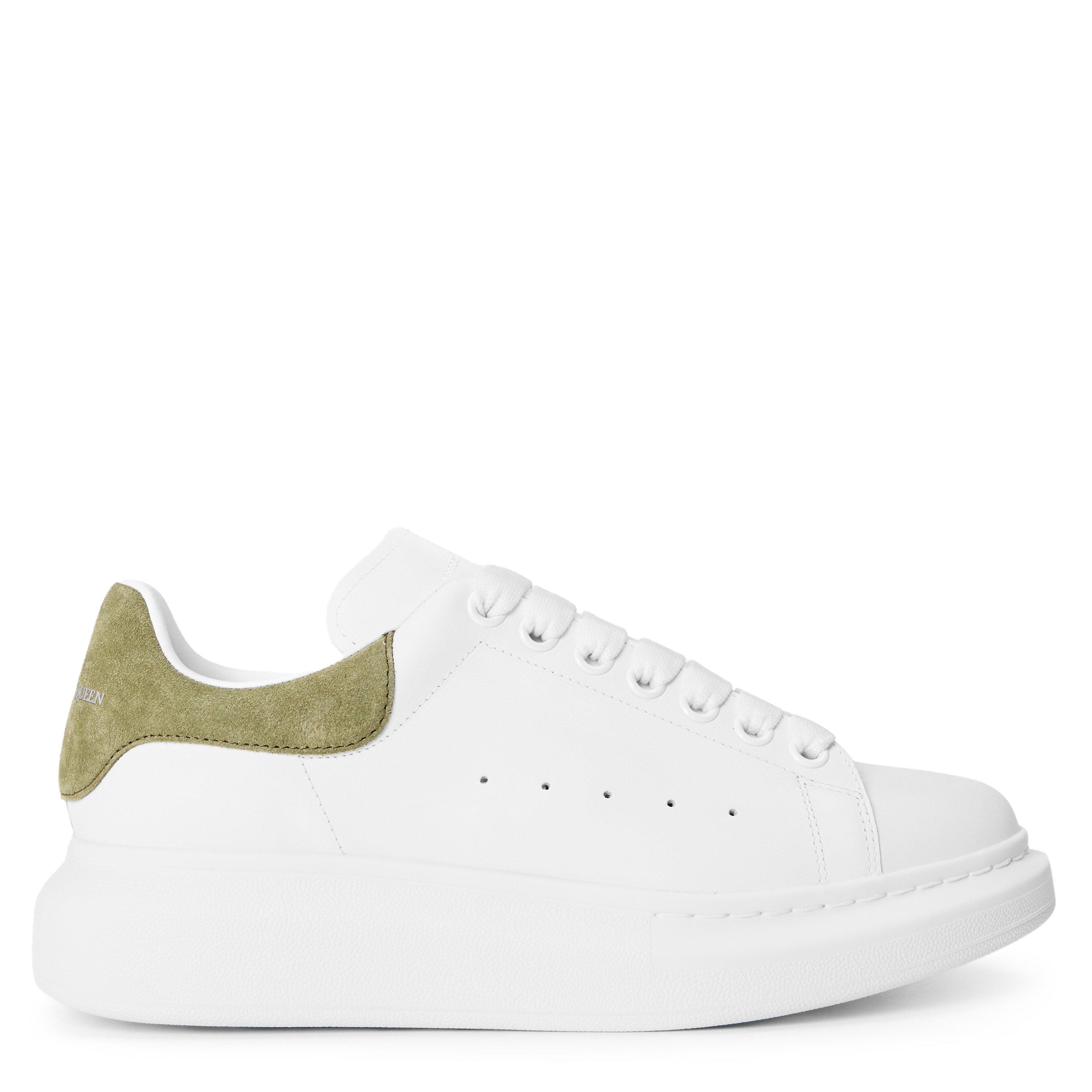 Alexander McQueen Women's Logo Print Leather Oversized Trainers - White/Olive - Size 5 (38)