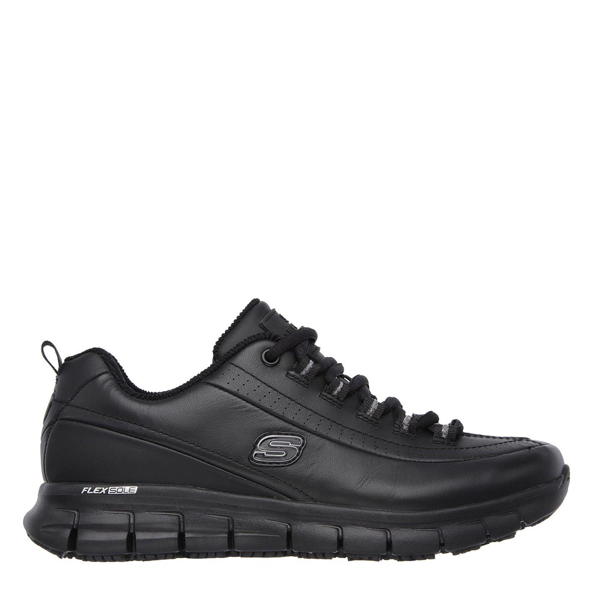 Black skechers white sole online