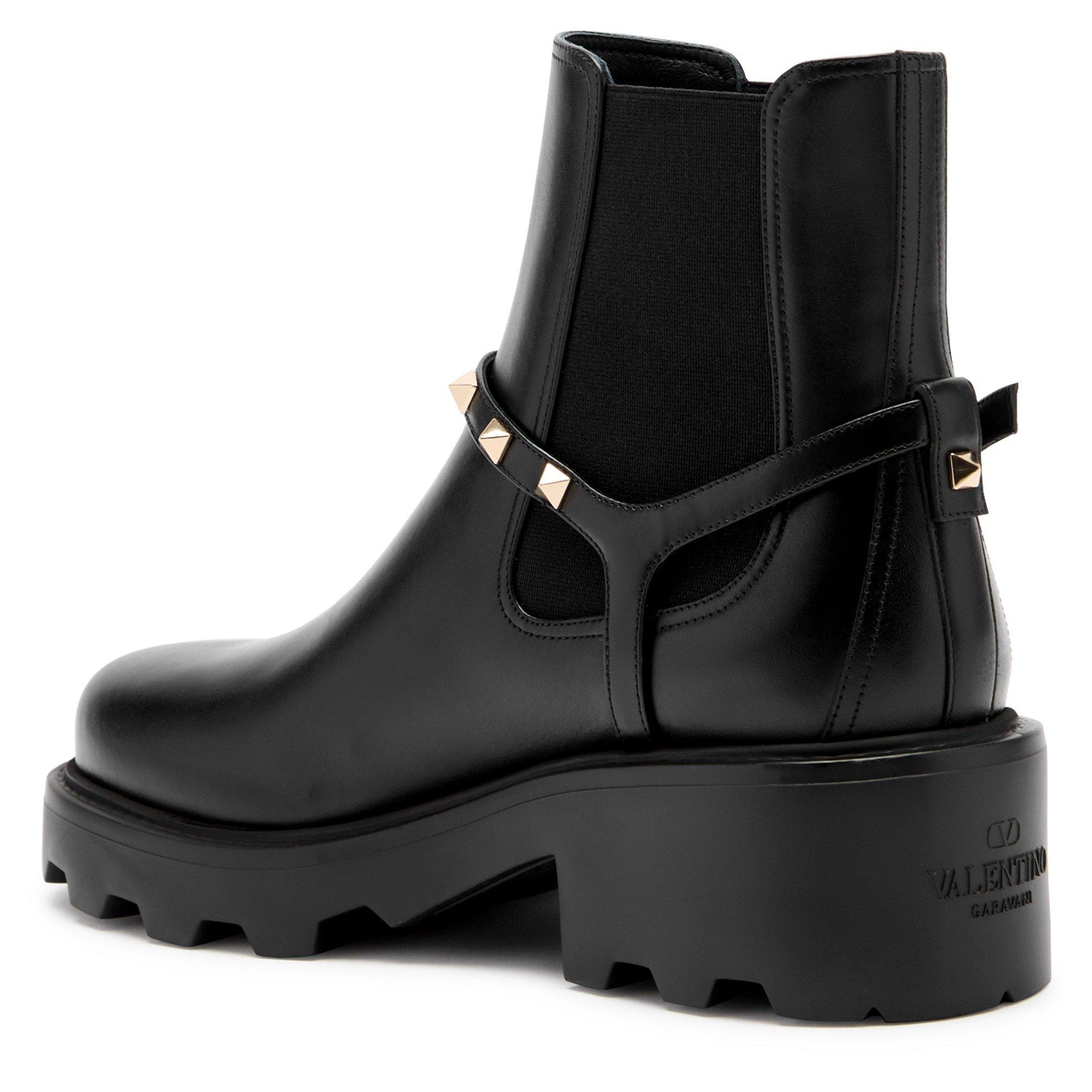 BLACK - Valentino - Women's VLogo Leather Combat Boots - 2