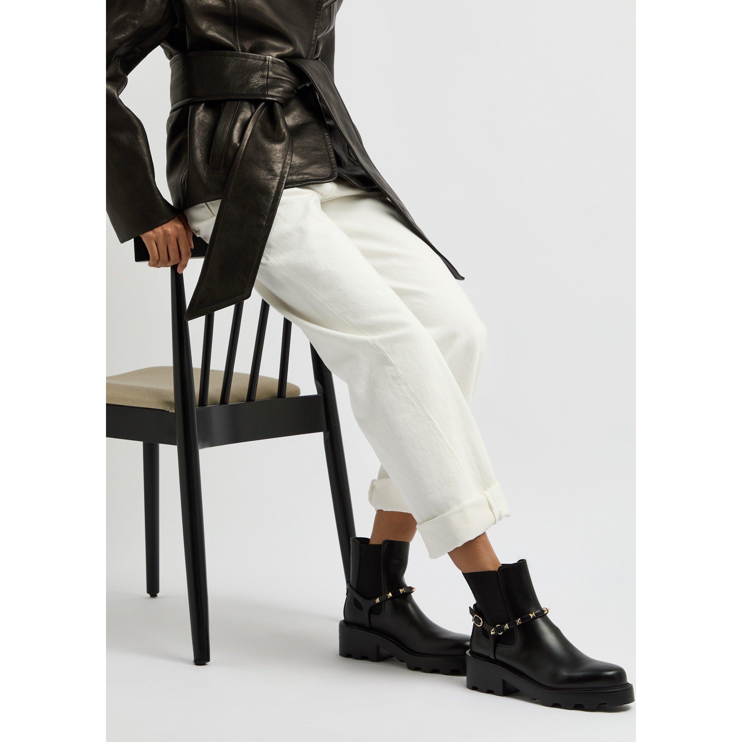 BLACK - Valentino - Women's VLogo Leather Combat Boots - 3